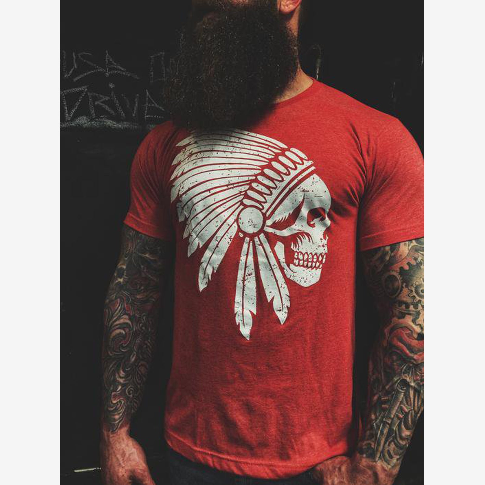 Livereid Red White Tribal Skull Print T-Shirt - chicyea