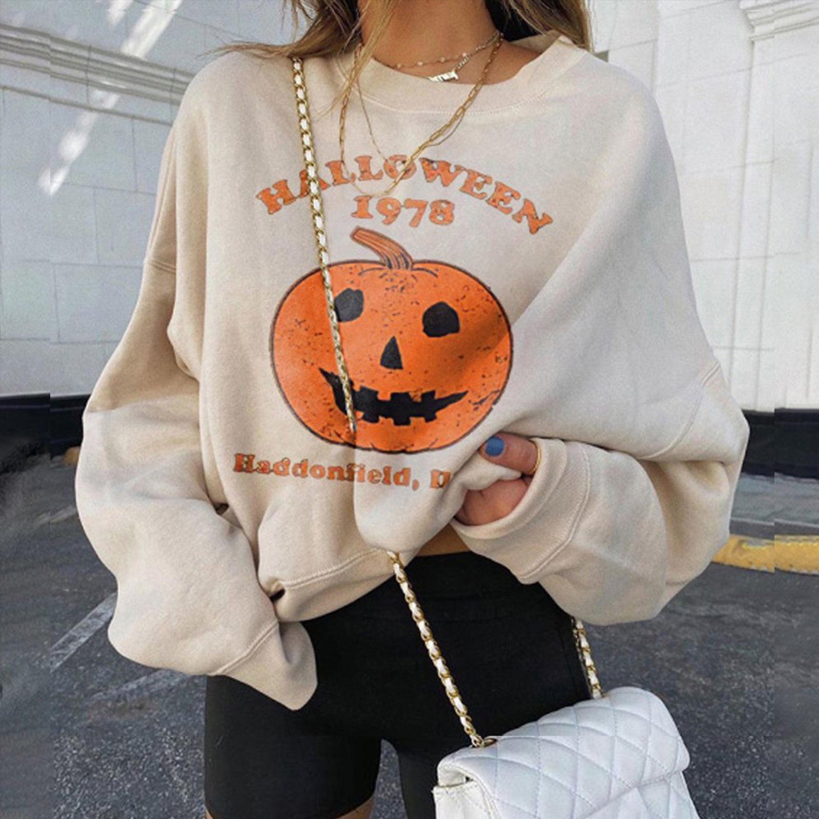 Minnieskull Halloween Cute Pumpkin Sweatshirt - chicyea