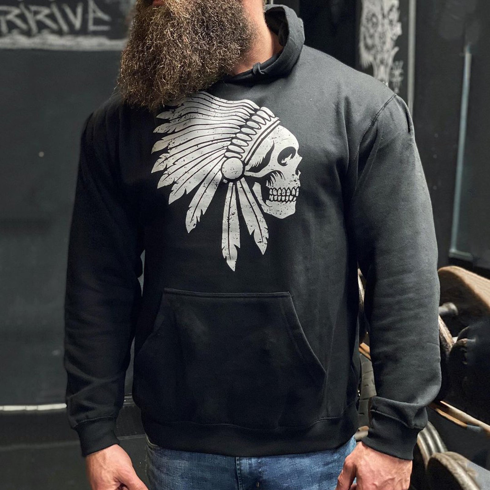 Livereid Black Skull Print Black Hooded Sweatshirt - chicyea