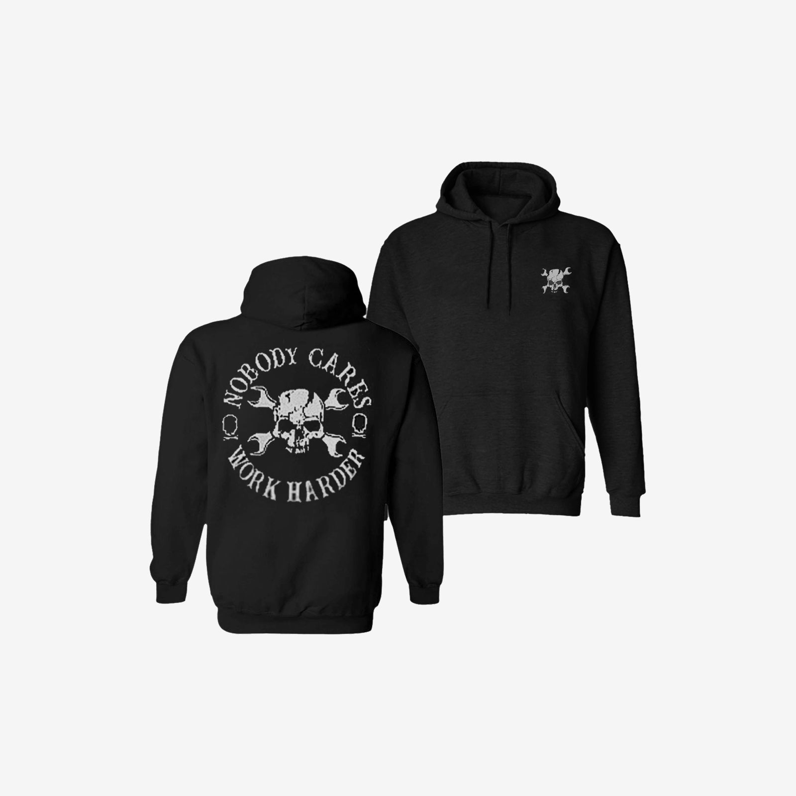 Livereid Black Skull WrencH Print Hooded Sweatshirt - chicyea