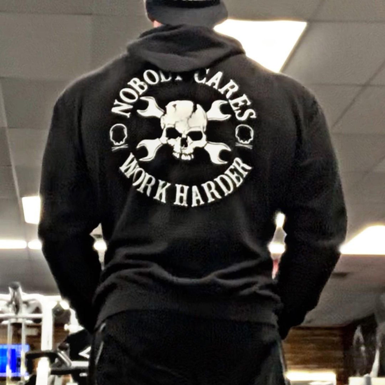 Livereid Black Skull WrencH Print Hooded Sweatshirt - chicyea
