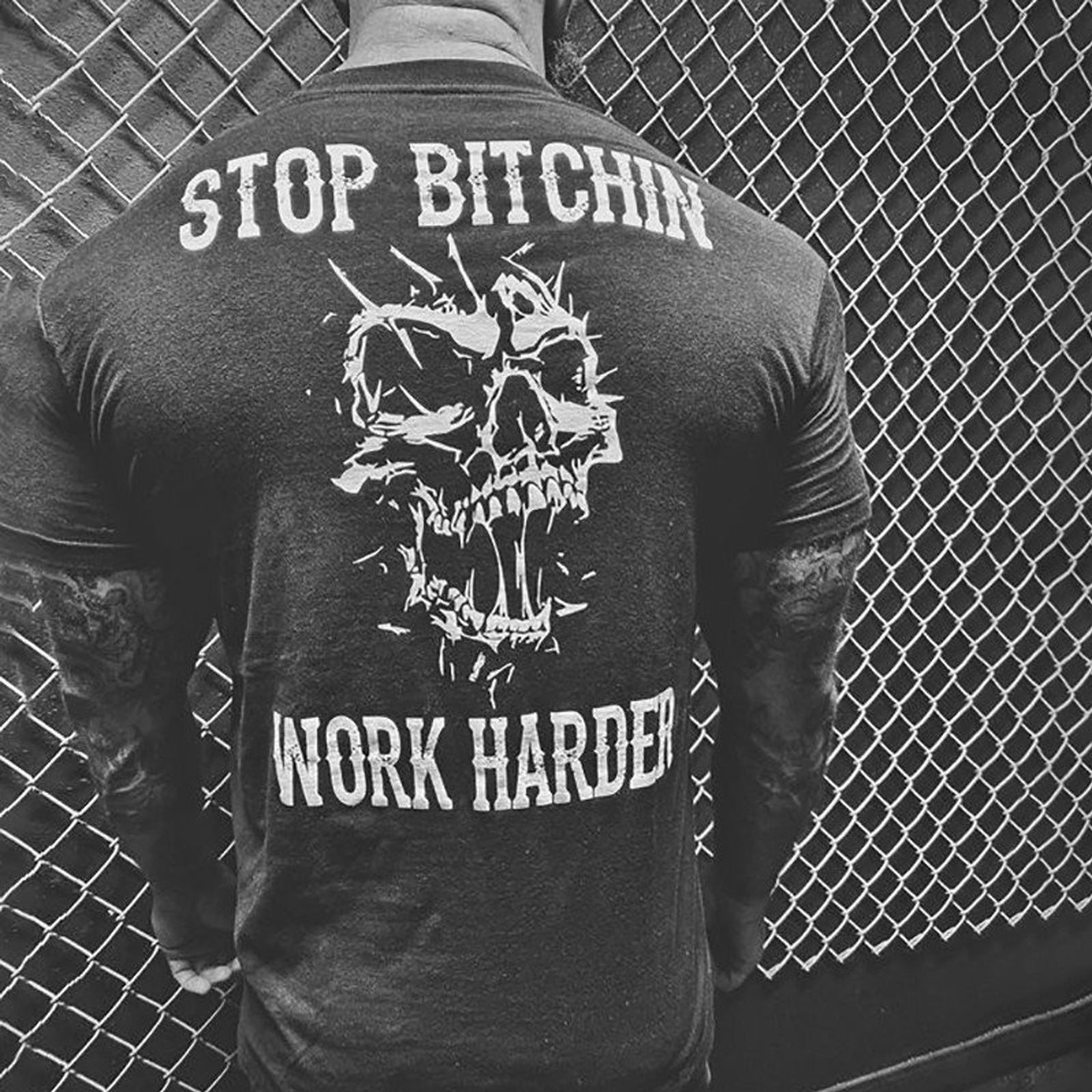 Livereid Black Stop Bitchin Skull Print T-Shirt - chicyea