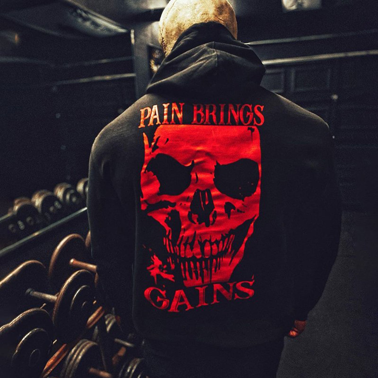 Livereid Pain Brings Gains Skull Printed Hoodie - chicyea