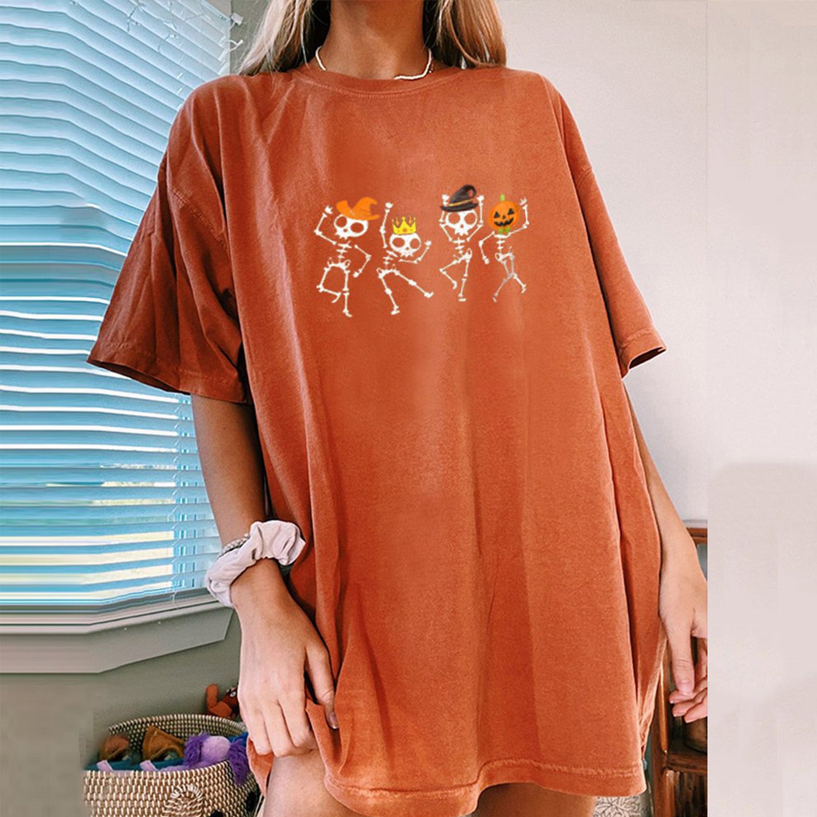 Minnieskull Cool Halloween Skull Pumpkin Orange Designer Print T-Shirt - chicyea