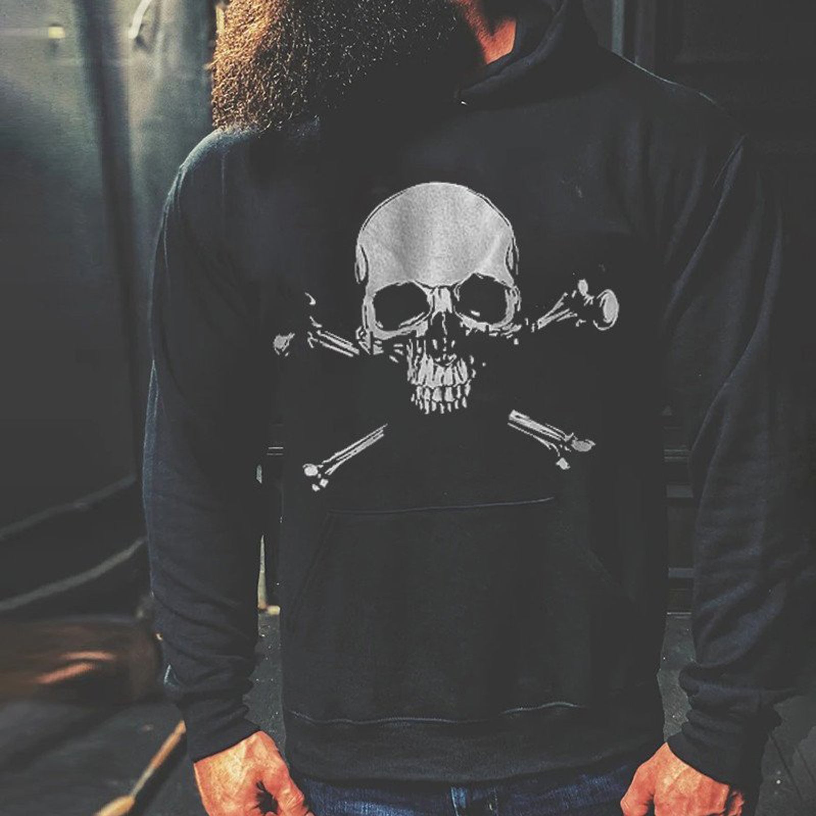 Livereid Work Harder Skull Retro Long Sleeve Hoodie - chicyea