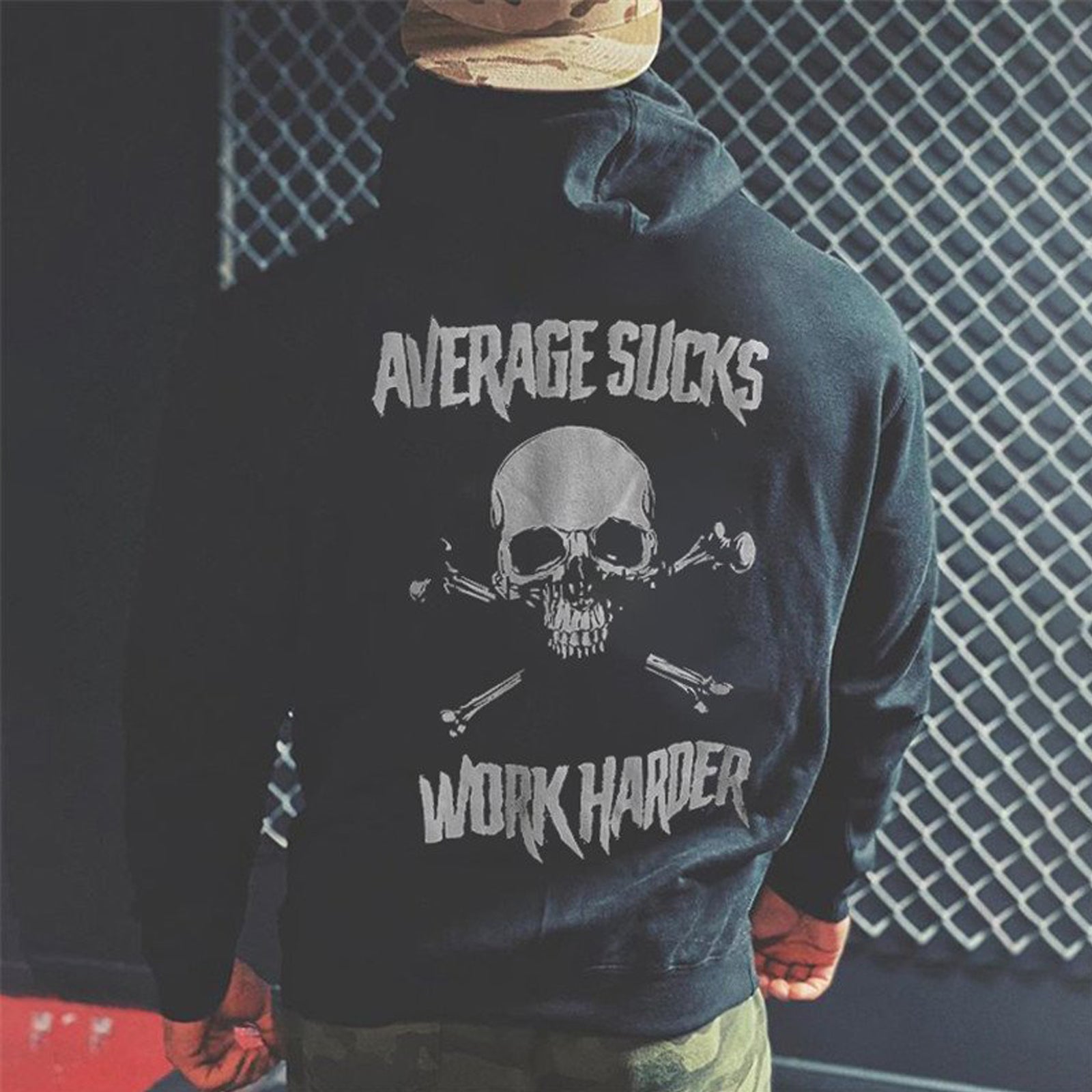 Livereid Work Harder Skull Retro Long Sleeve Hoodie - chicyea
