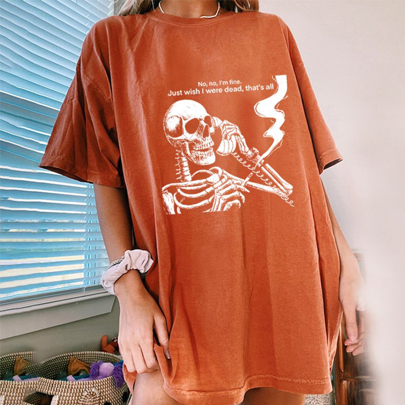 Minnieskull Cool Skull Printed Short Sleeves Plus Fashion T-Shirt - chicyea