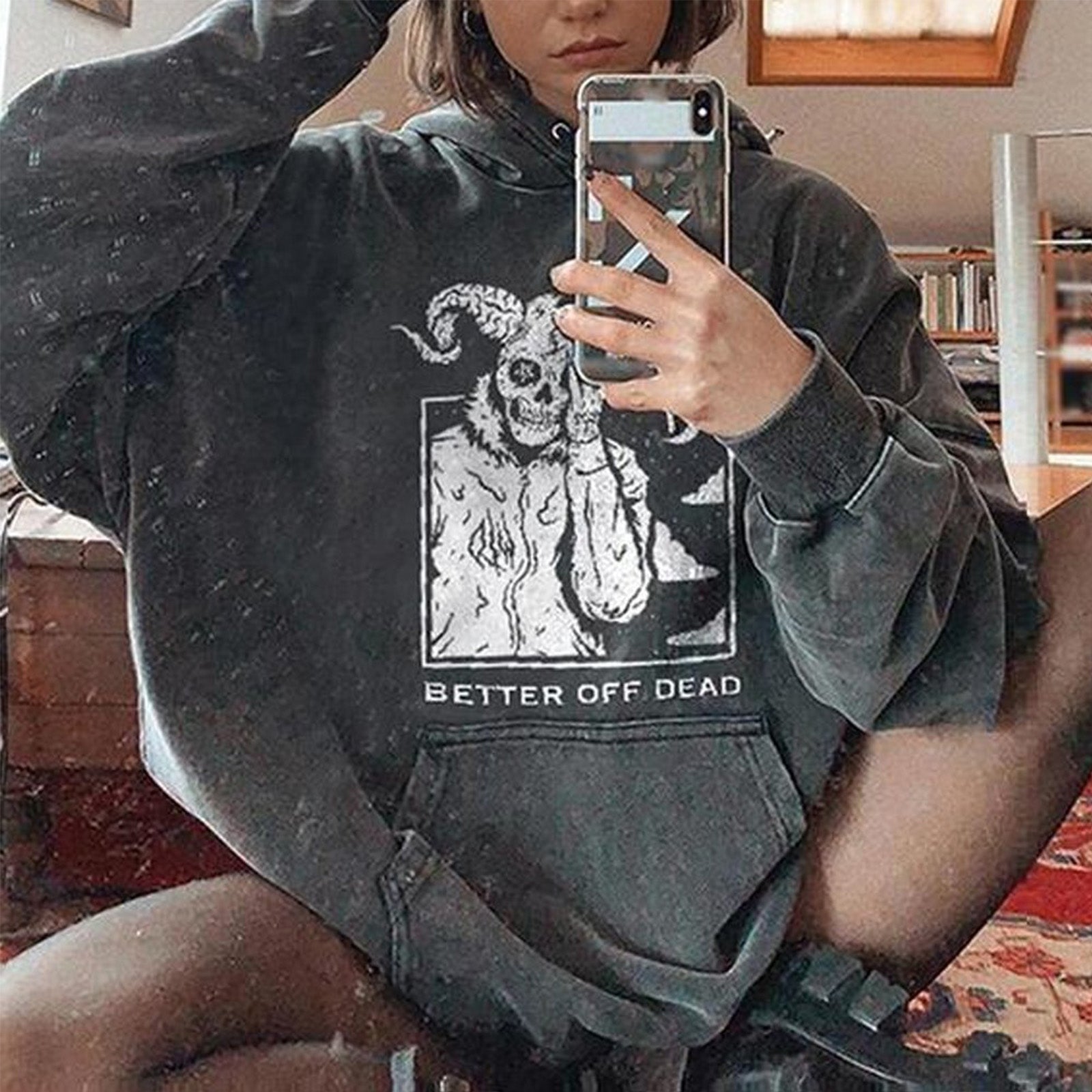 Minnieskull Cool Better Off Dead Skull Printed Designer Hoodie - chicyea