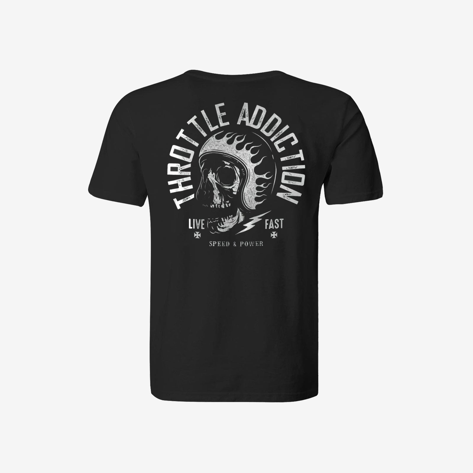 Livereid Cool Designer Throttle Addiction Skull Print T-Shirt - chicyea