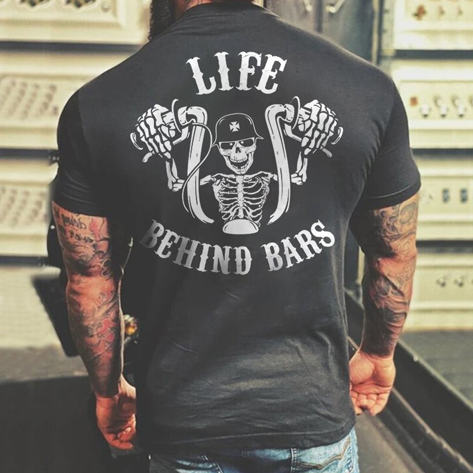 Livereid Black Skull Riding Moto Short Sleeve T-Shirt - chicyea