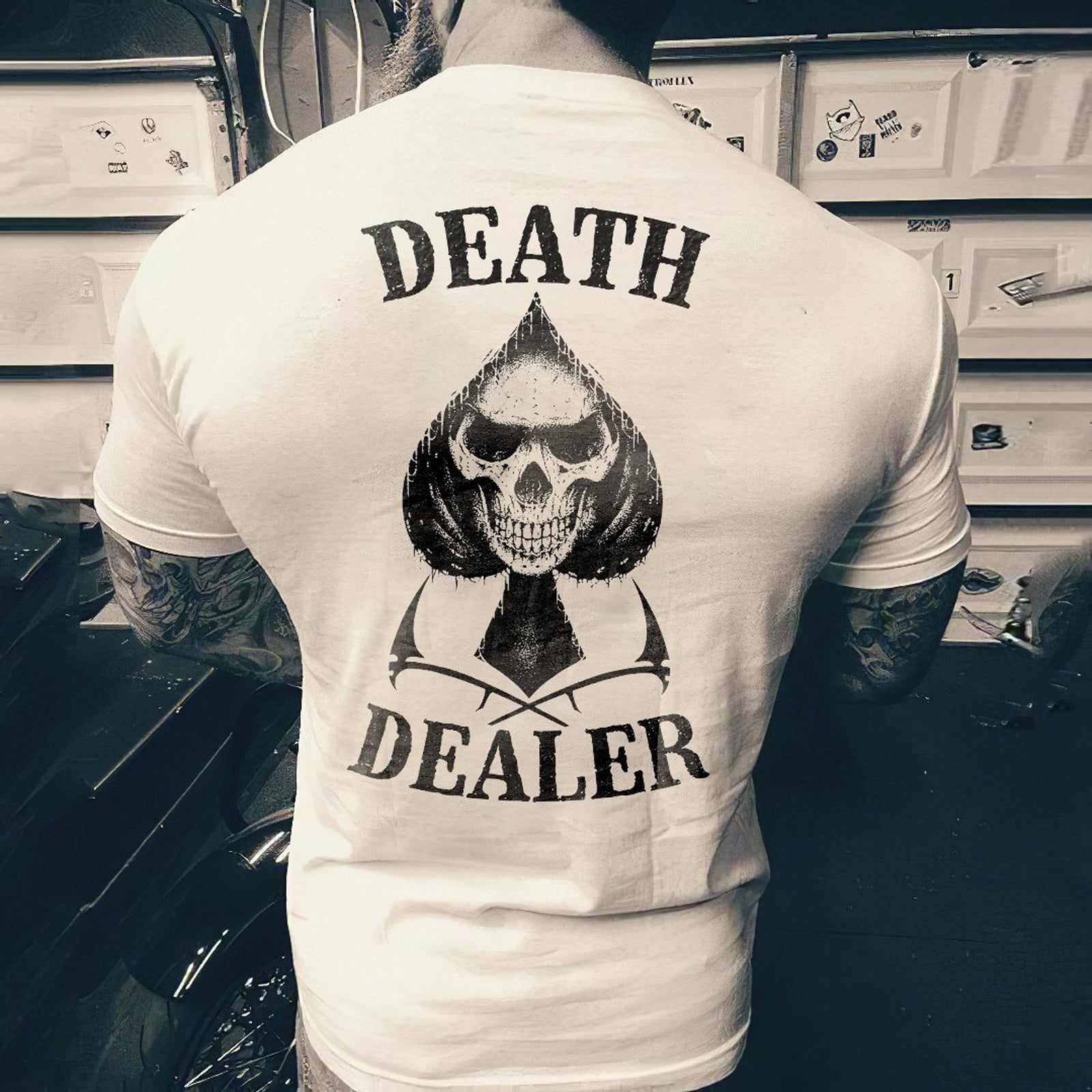 Livereid Death Dealer Skull Letter T-Shirt - chicyea