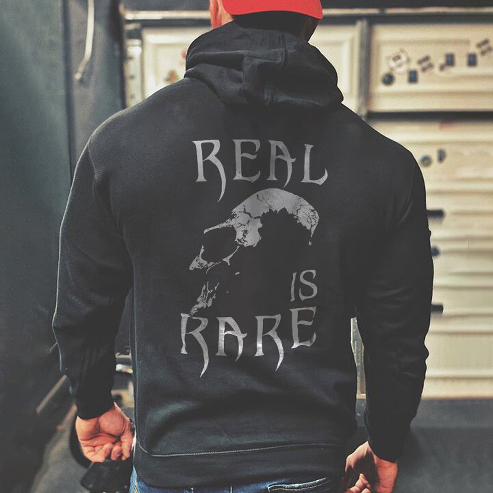 Livereid Black Designer Skull Real Is Rare Printed Hoodie - chicyea