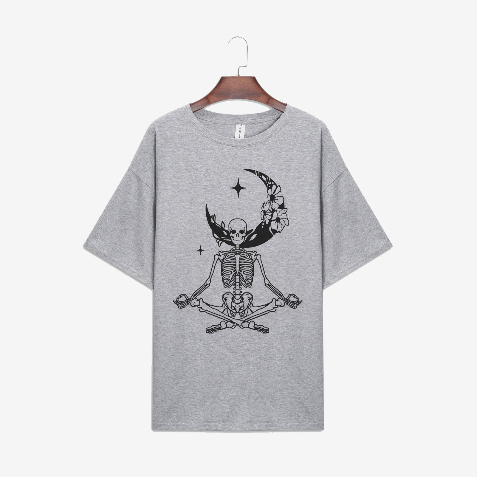 Minnieskull Meditating Skull Moon Flower Printed Designer T-Shirt - chicyea