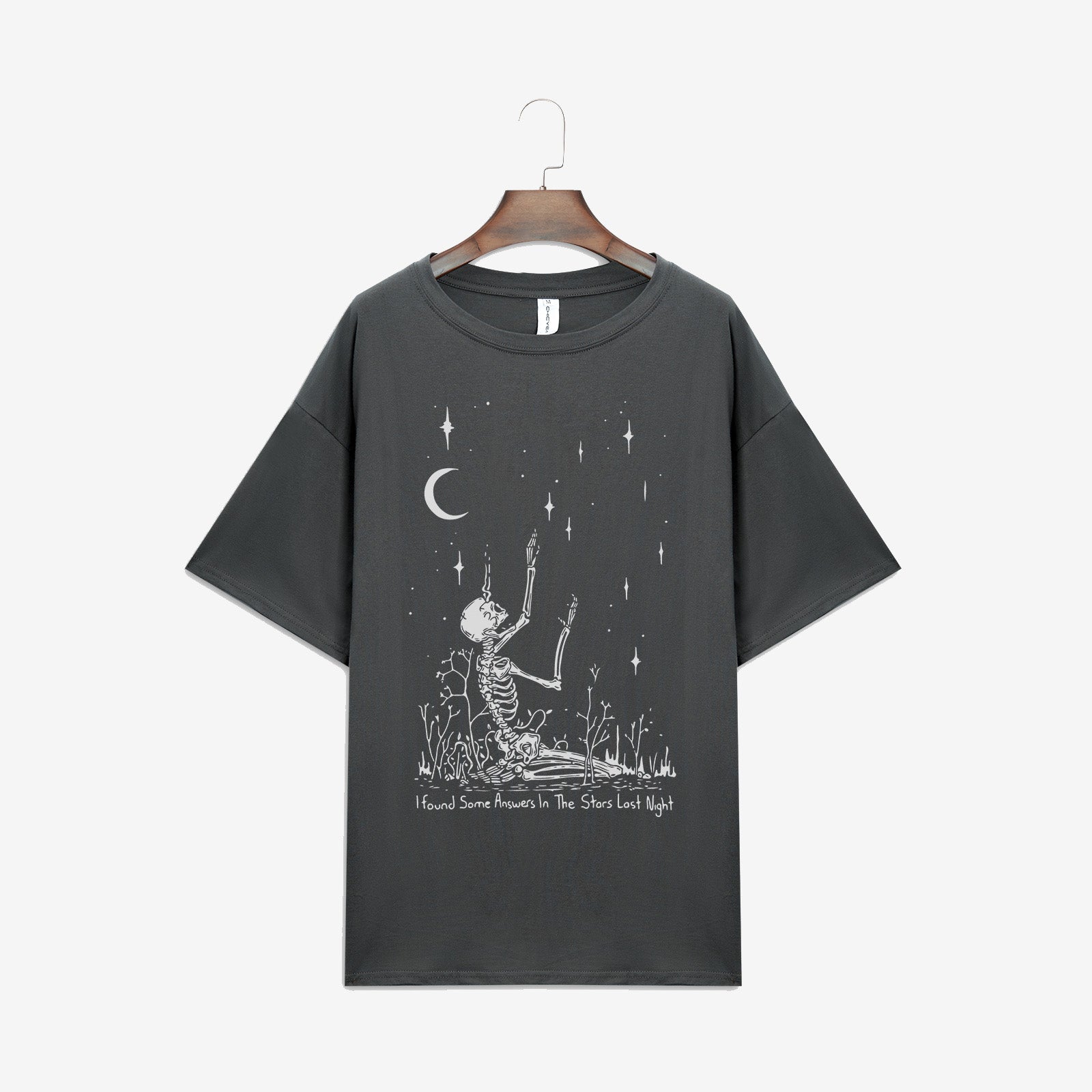 Minnieskull Skull Moon Letter Printing Casual T-Shirt - chicyea