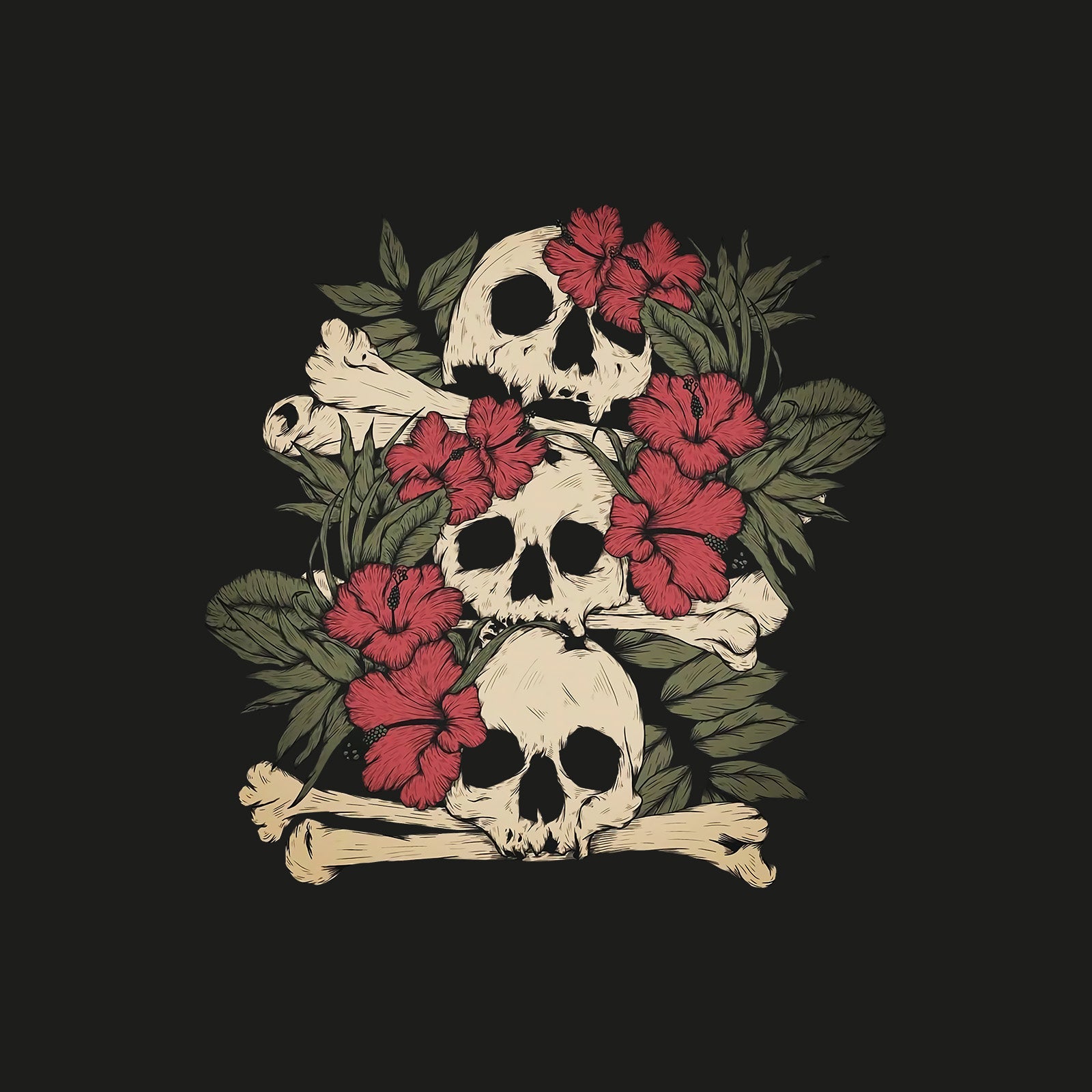 Minnieskull Skulls Flowers Short Sleeves Designer T-Shirt - chicyea