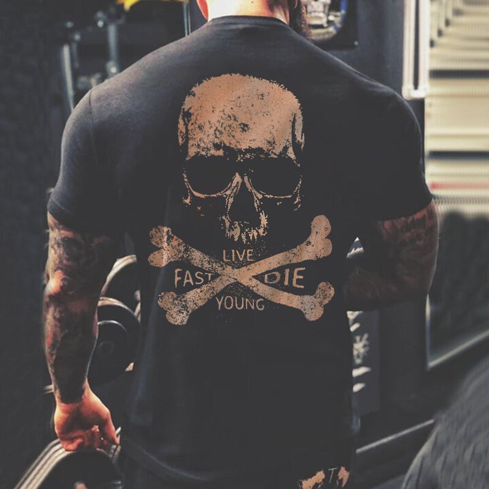 Livereid Black Live Fast Die Young Skull Print T-Shirt - chicyea
