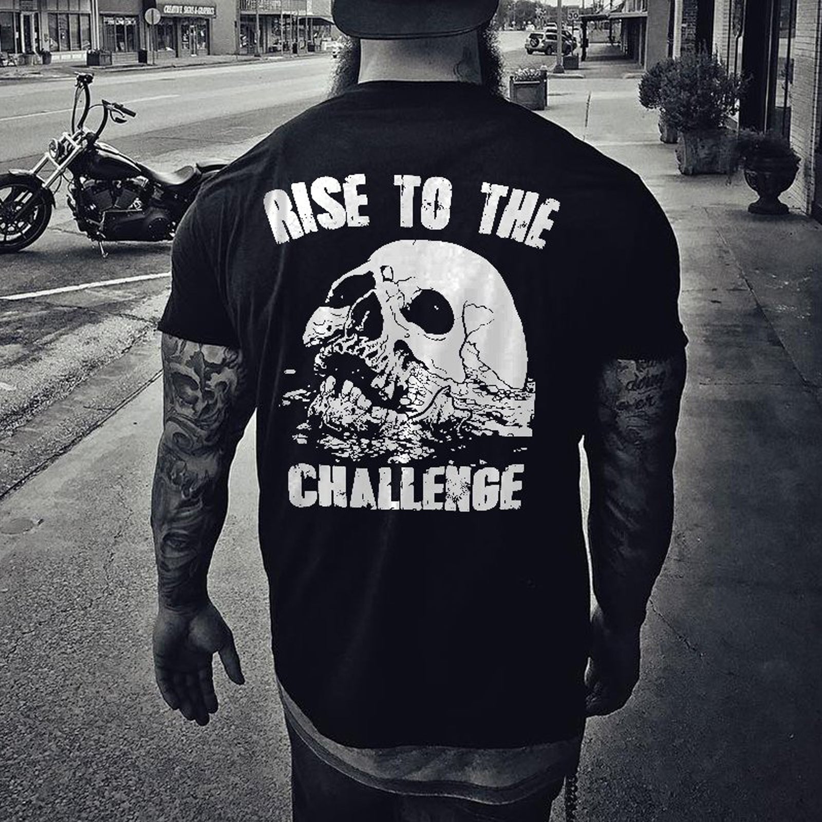 Livereid Black Rise To The Challenge Skull Gym T-Shirt - chicyea