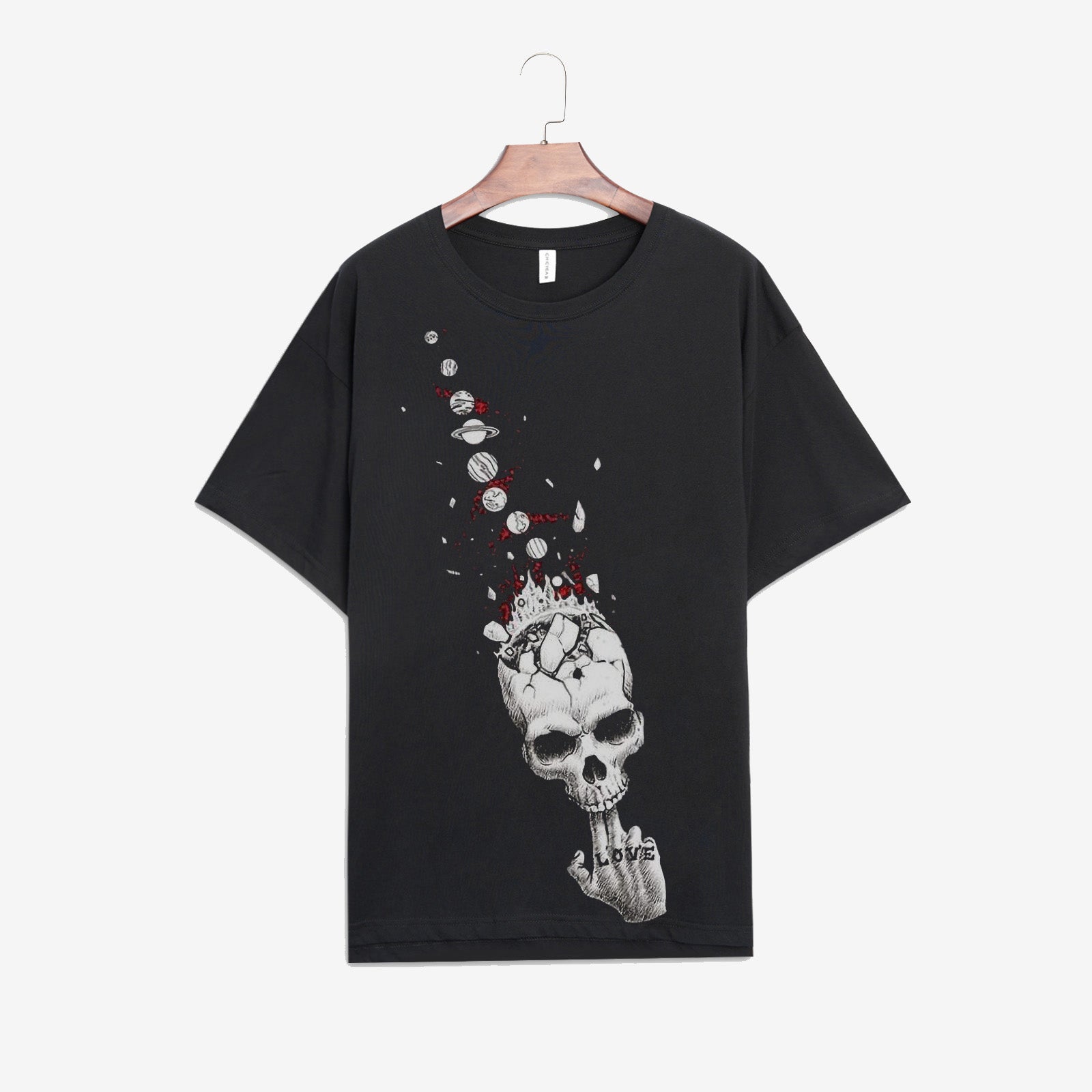 Minnieskull Cool Skull Planet Print Plus T-Shirt - chicyea