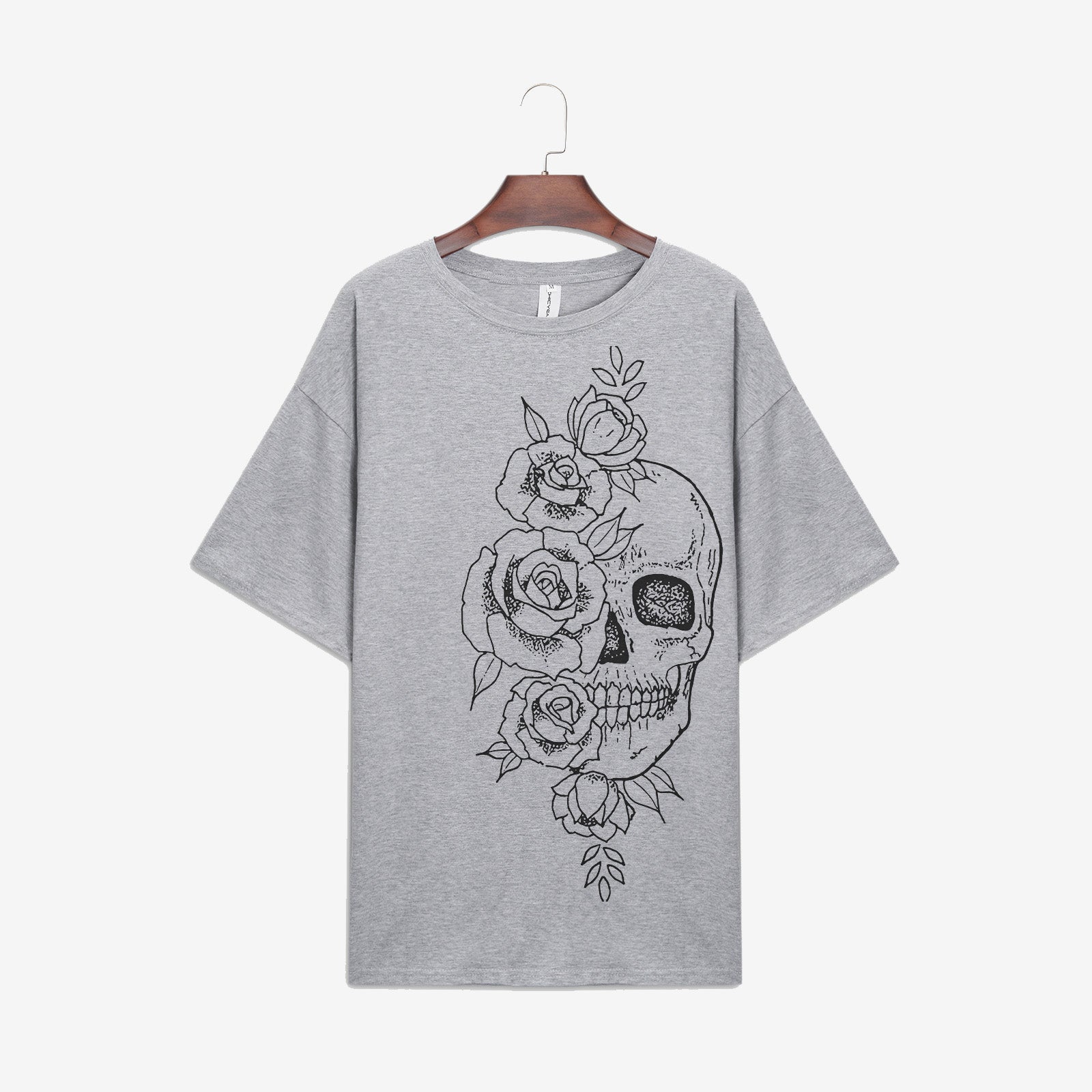 Minnieskull Cool Fashion Flower Skull Print Plus T-Shirt - chicyea