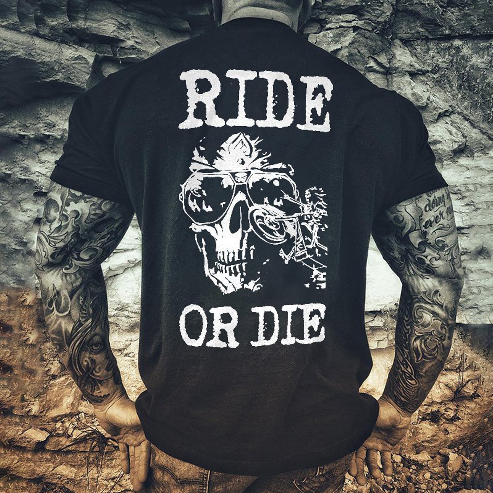 Livereid Black Ride Or Die Cycling Skull T-Shirt - chicyea