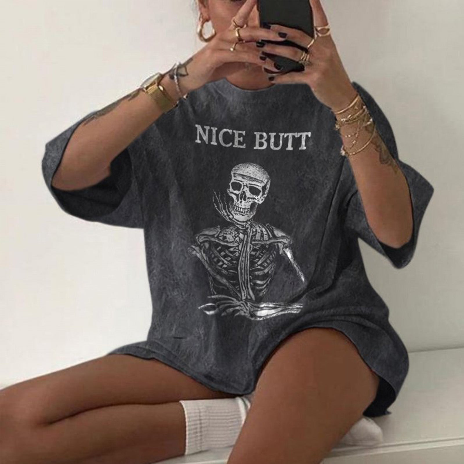 Minnieskull Nice Butt Skull Print T-Shirt - chicyea