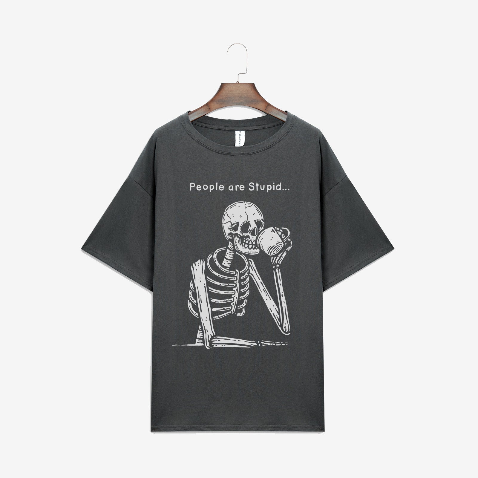 Minnieskull People Are Stupid Skull Print T-Shirt - chicyea