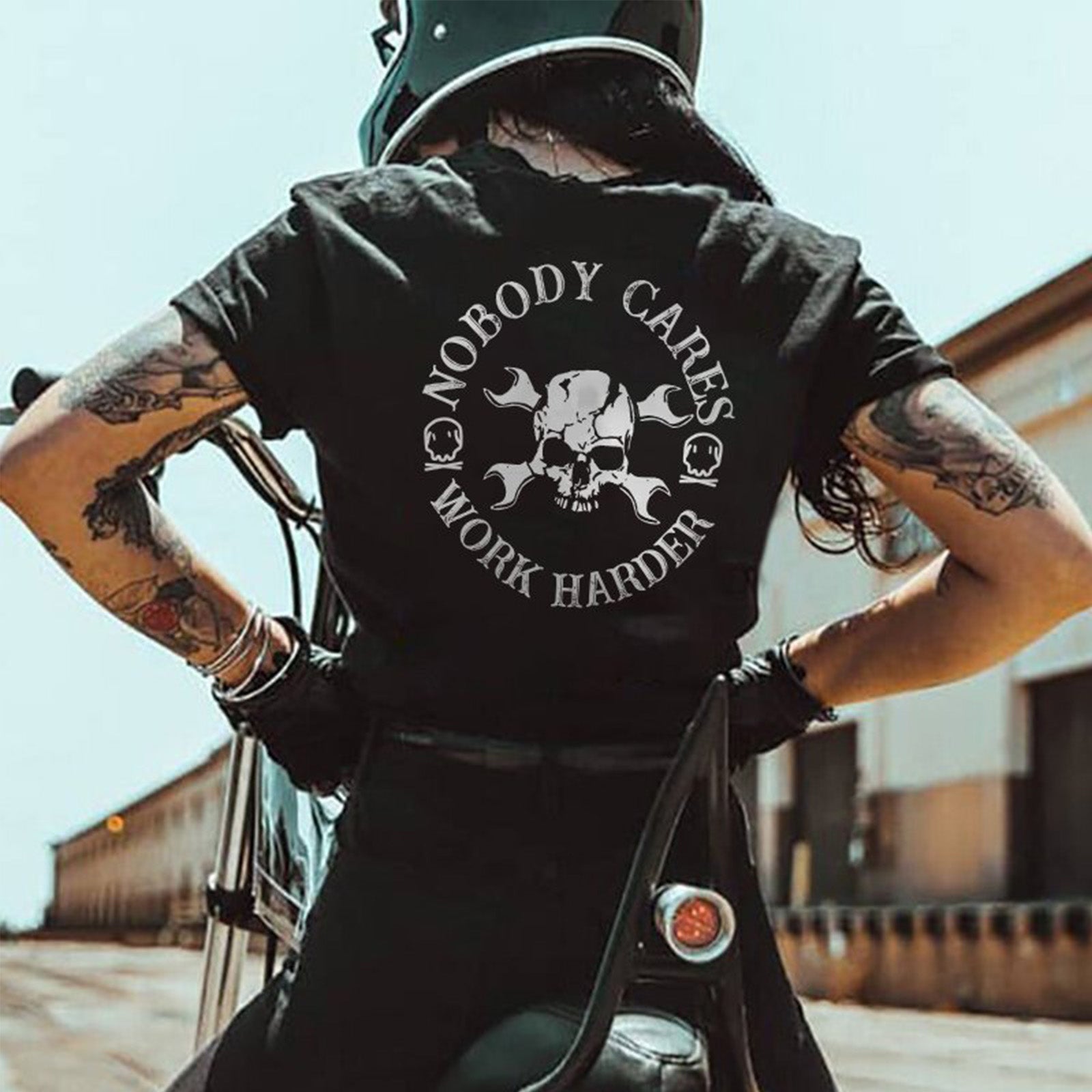 Minnieskull Work Harder Skull Print T-Shirt - chicyea
