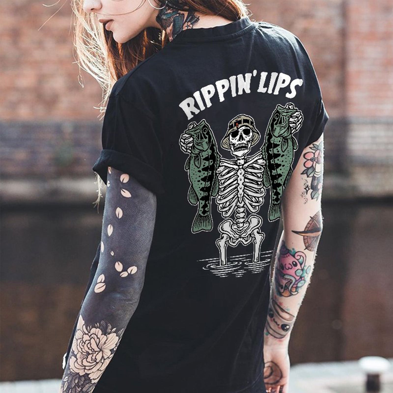 Minnieskull Rippin' Lips Skull Print T-Shirt - chicyea