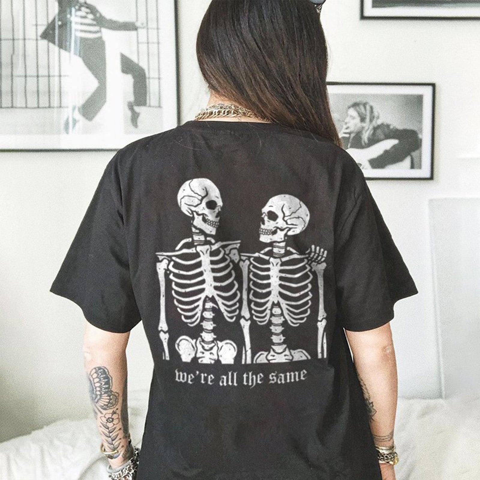 Minnieskull We'Re All The Same Skull Printed Designer T-Shirt - chicyea