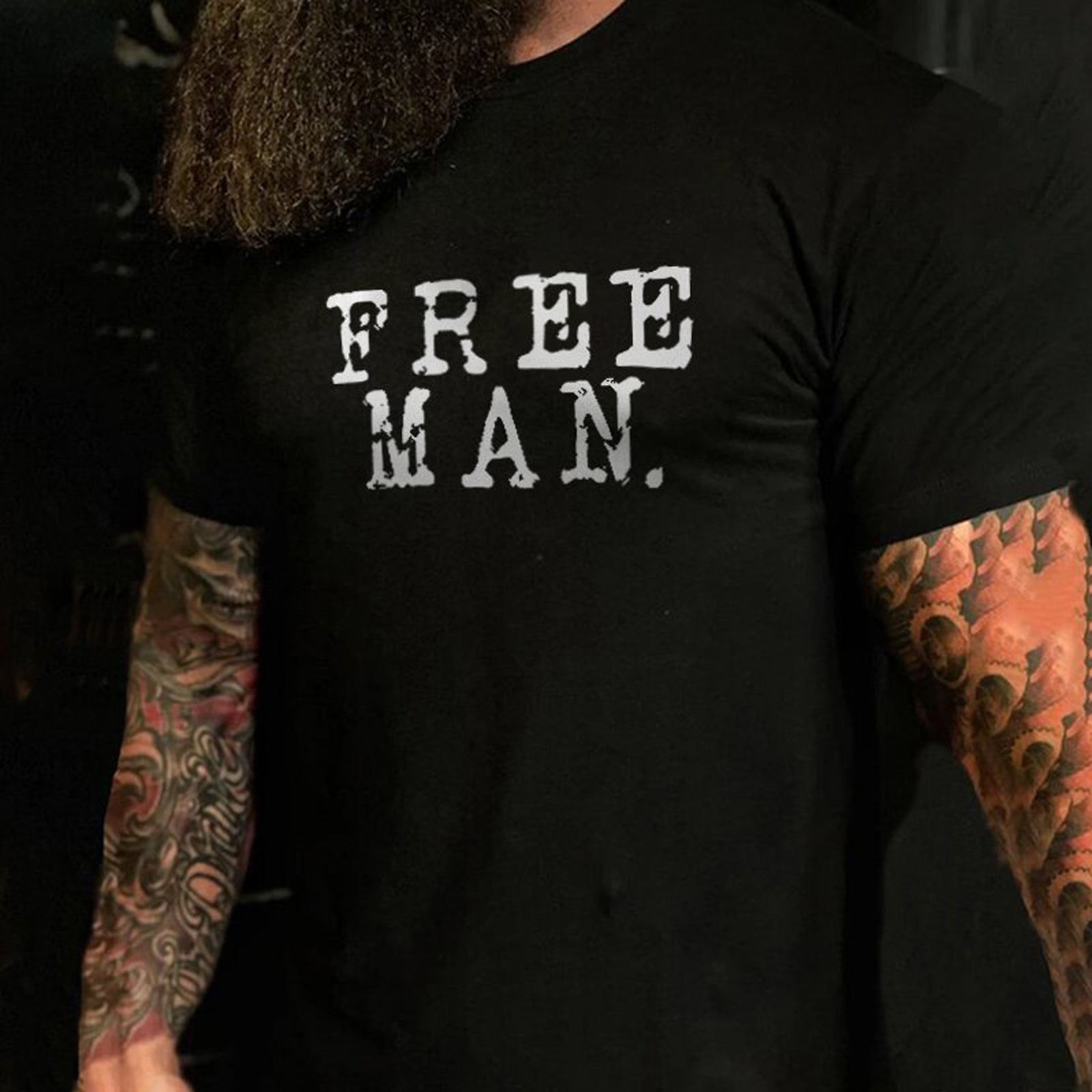 Livereid Free Man Letter Print T-Shirt - chicyea