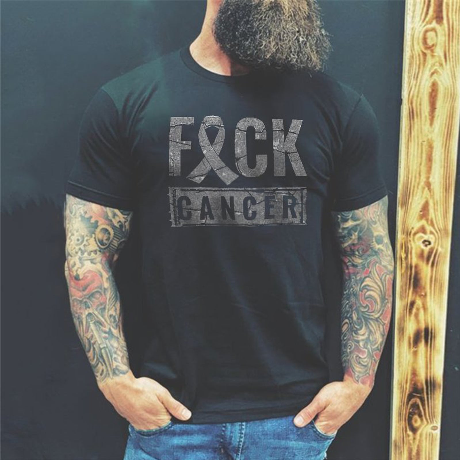 Livereid F Cancer Letter Print T-Shirt - chicyea