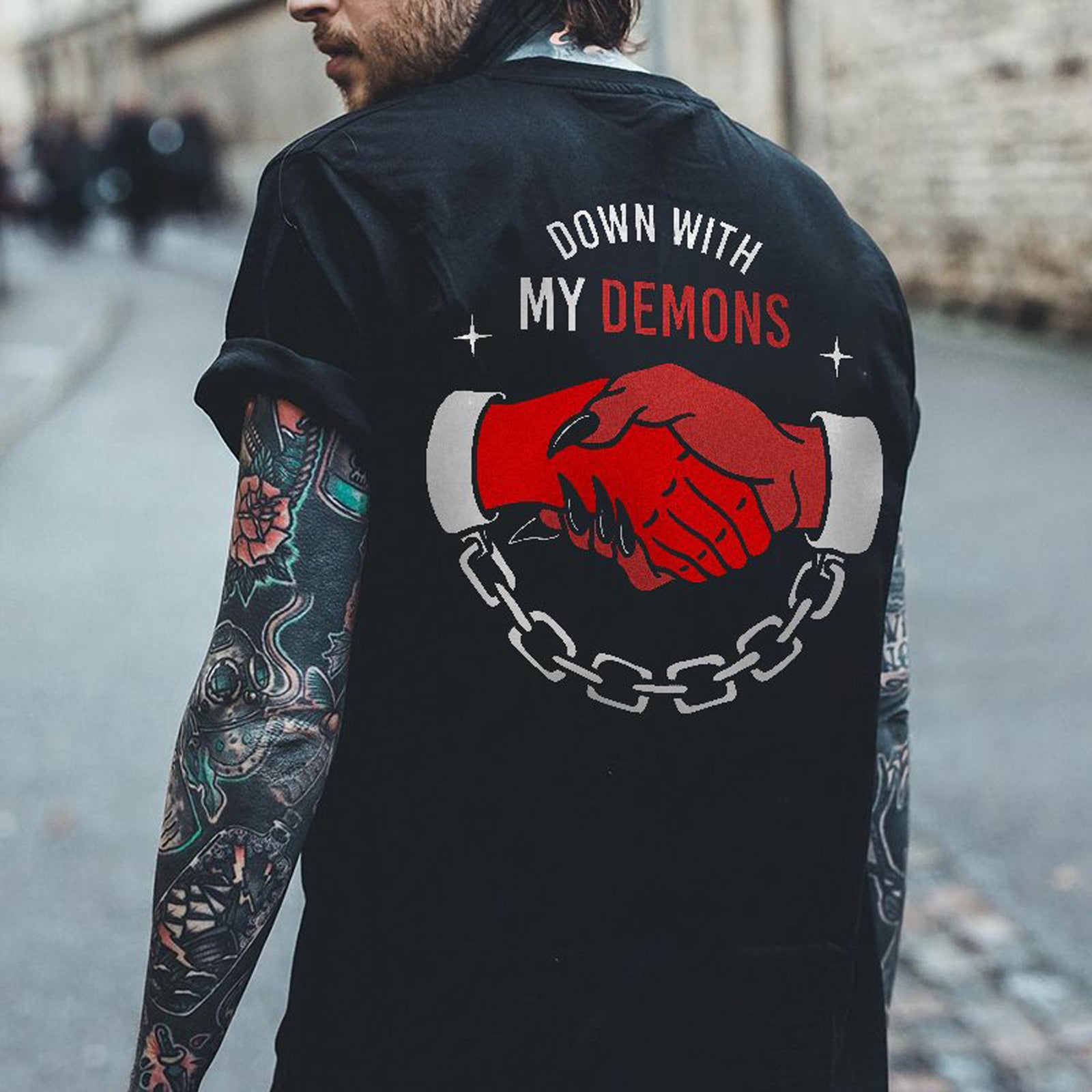 Uprandy My Demons Letter Print Plus T-Shirt Designer - chicyea
