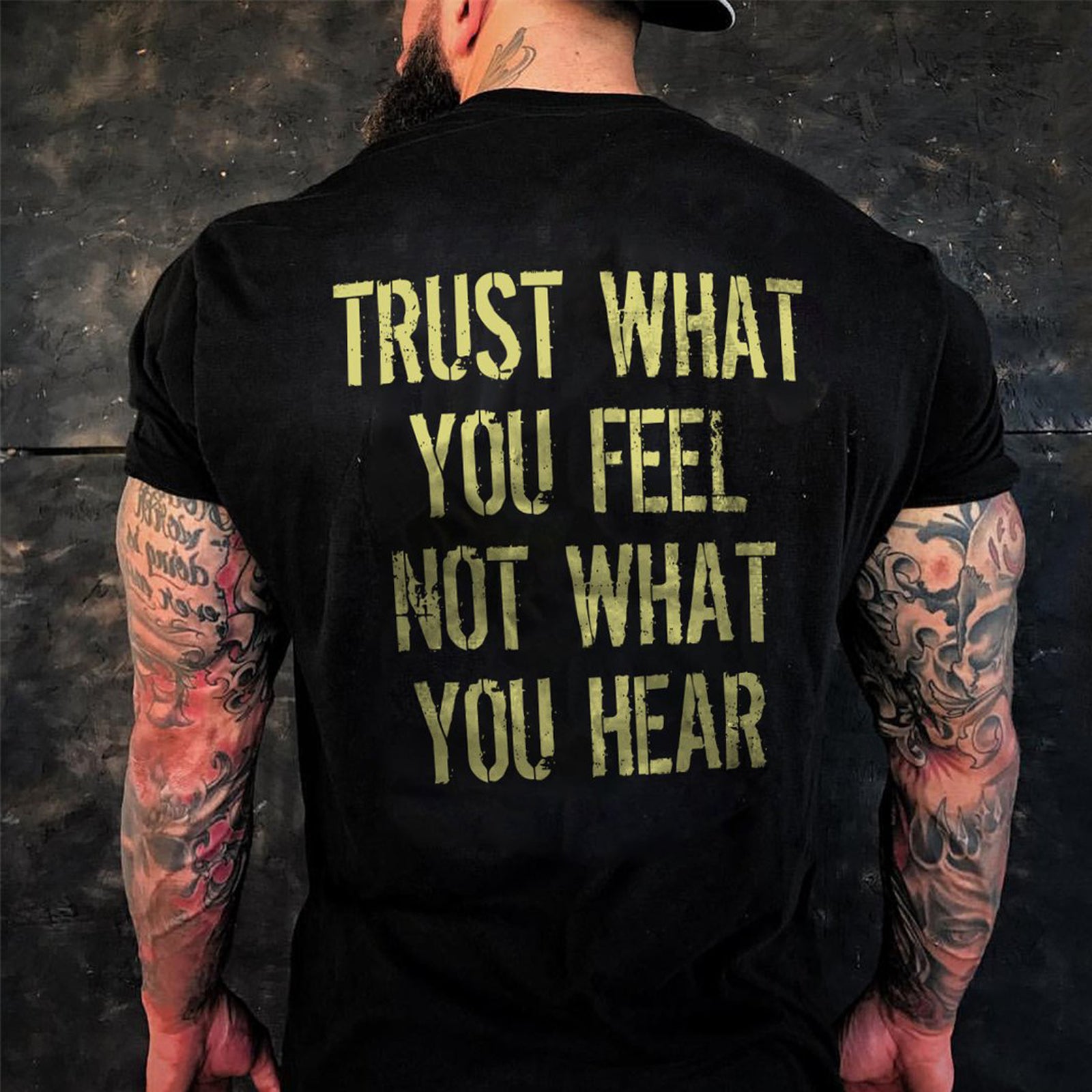 Livereid Trust What You Feel Not What You Hear Letter T-Shirt - chicyea