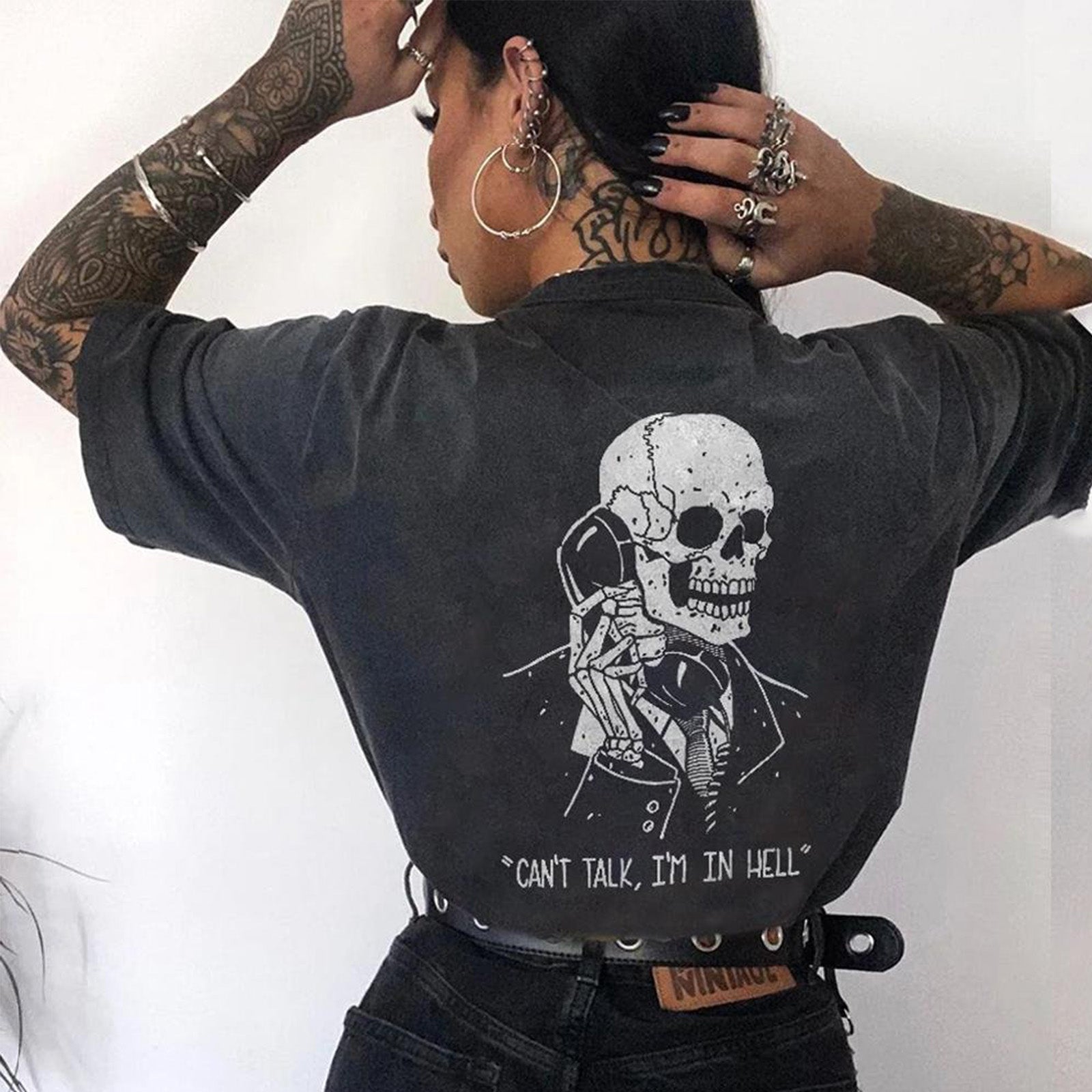 Minnieskull "Can'T Talk, I'M In Hell" Printed T-Shirt - chicyea