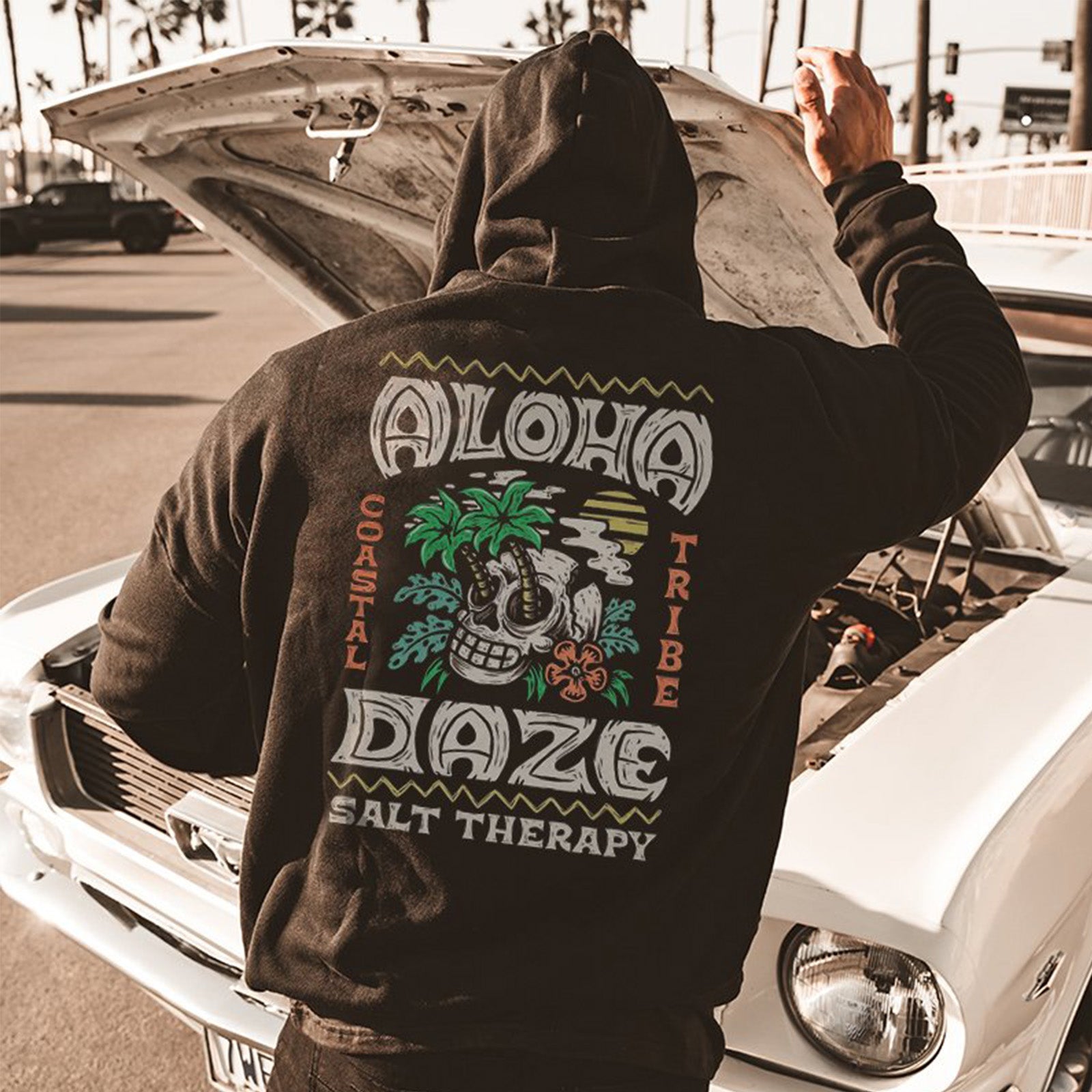 Uprandy Skull Aloh Hawaii Graphic Art Hoodie - chicyea