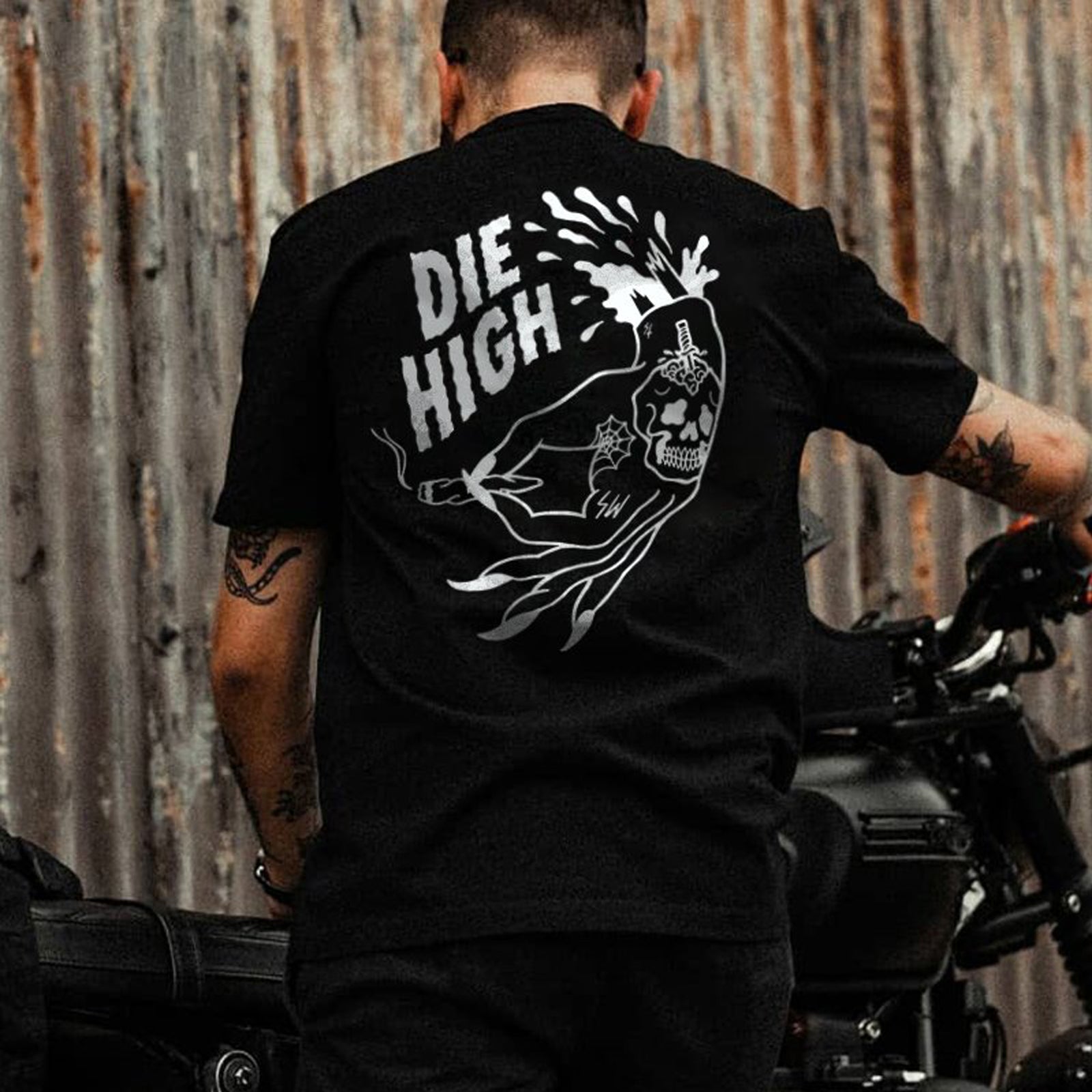 Uprandy Die High Skull Print Designer T-Shirt - chicyea