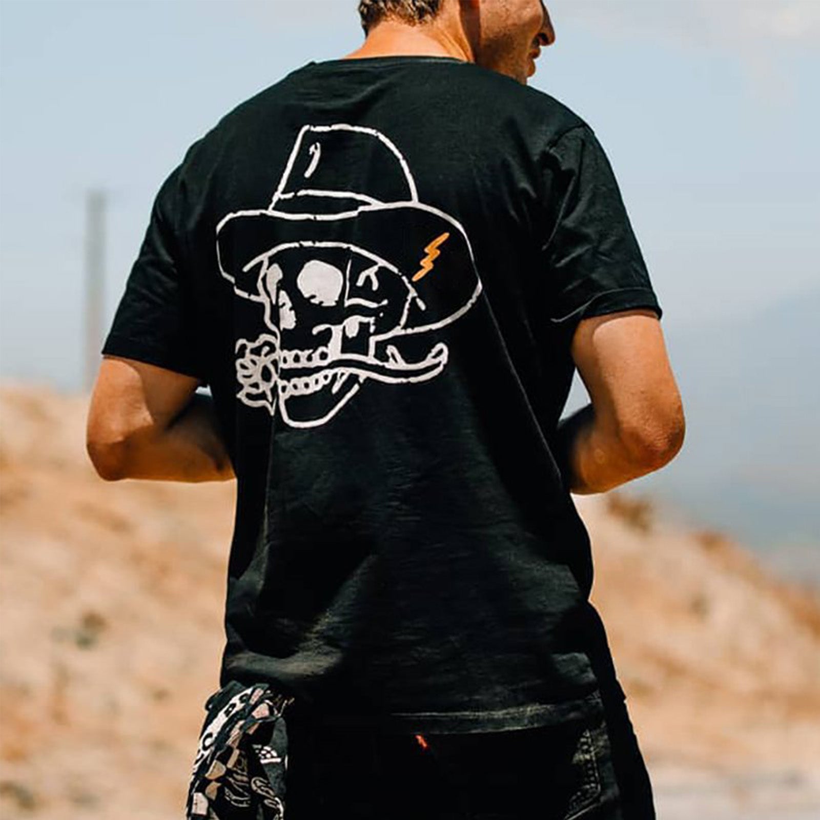 Uprandy Cowboy Hat Skull Print T-Shirt - chicyea