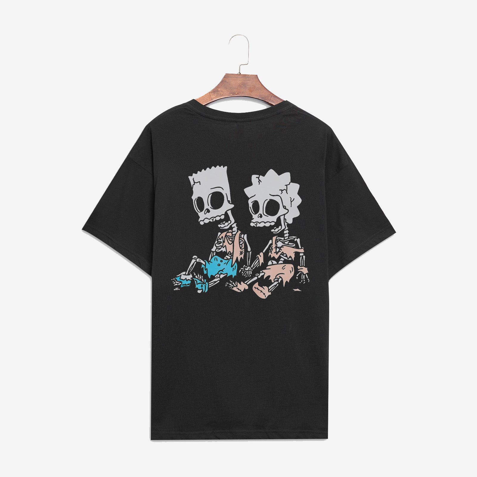 Minnieskull Retro Skull Print Casual Black T-Shirt - chicyea