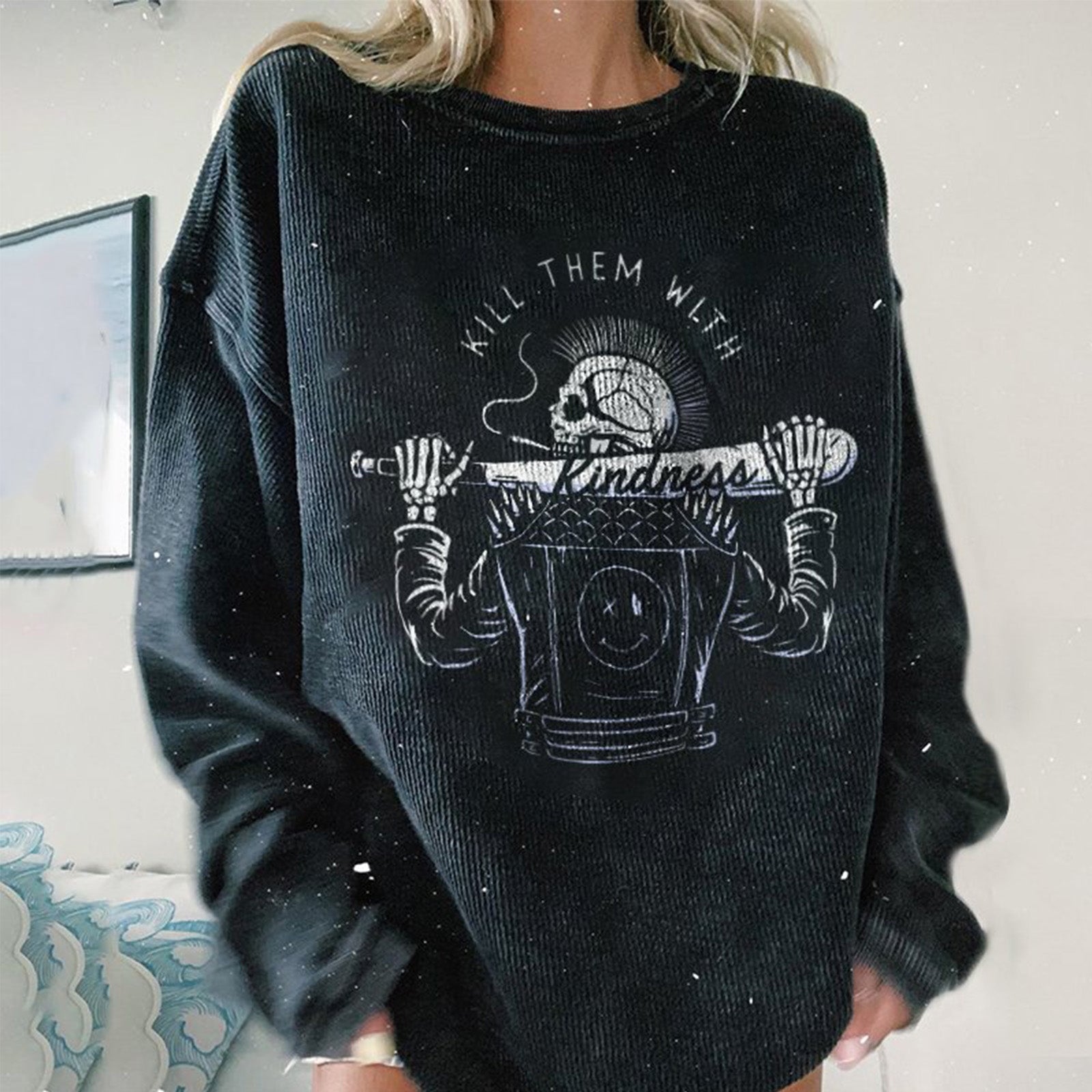 Minnieskull Kill Them With Kindness Printed Designer Sweatshirt - chicyea