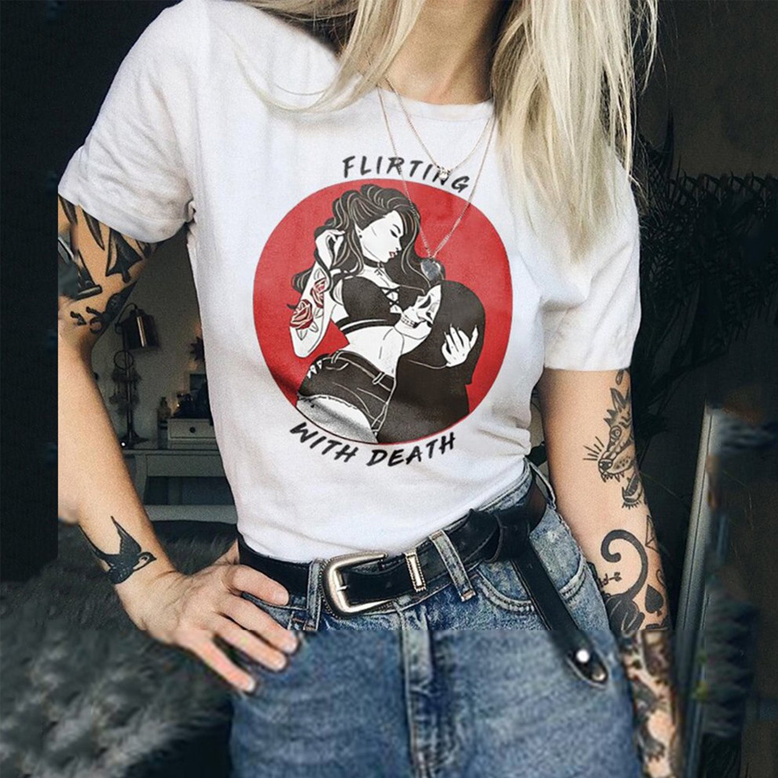 Minnieskull Cool Sexy Lady Printed T-Shirt - chicyea