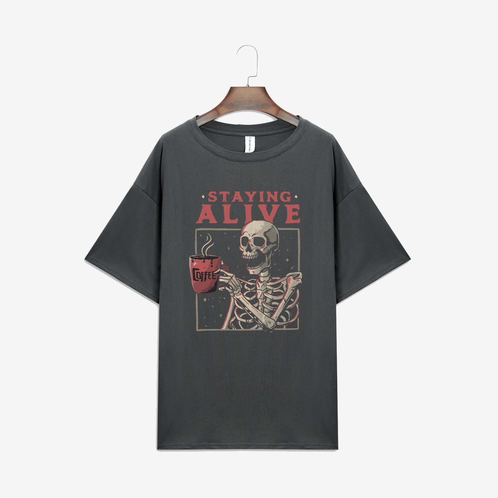 Minnieskull Cool Coffee Skull Staying Alive Print Designer T-Shirt - chicyea