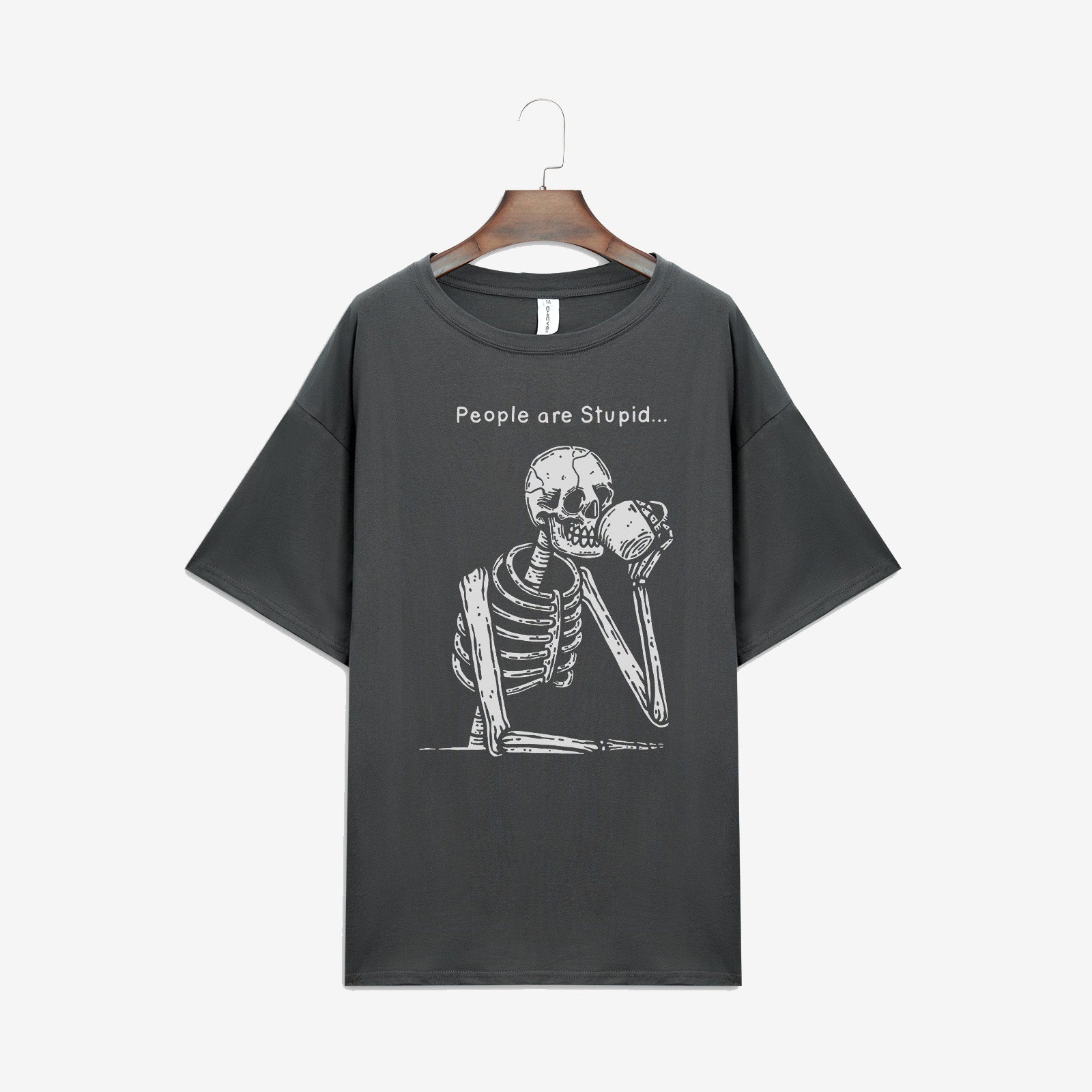 Minnieskull People Are Stupid Skull Print Designer Short Sleeve T-Shirt - chicyea