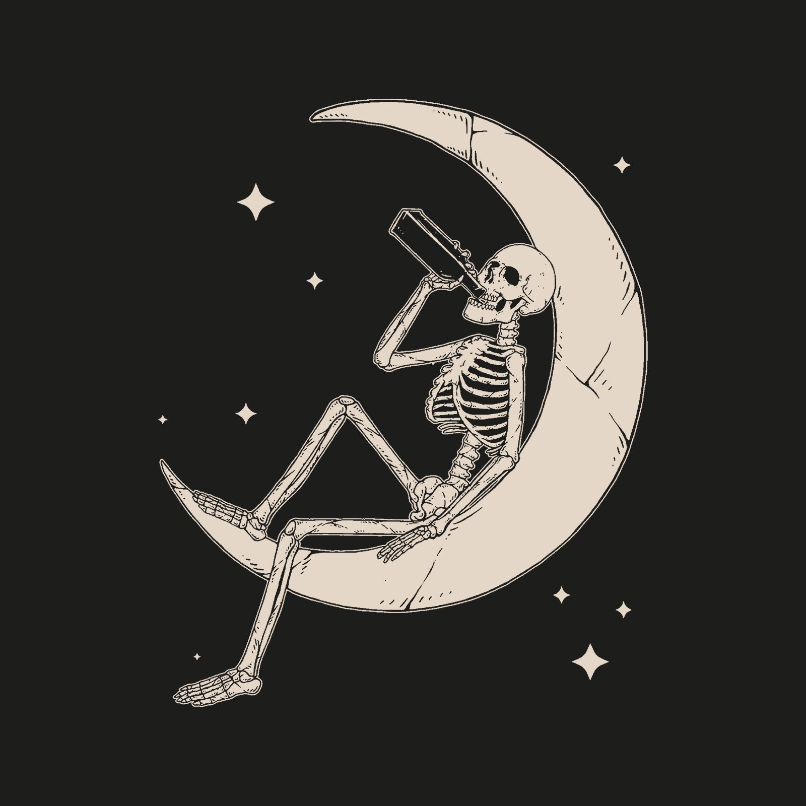 Minnieskull Cool Moon Drinking Skull Printed Fashion Designer T-Shirt - chicyea