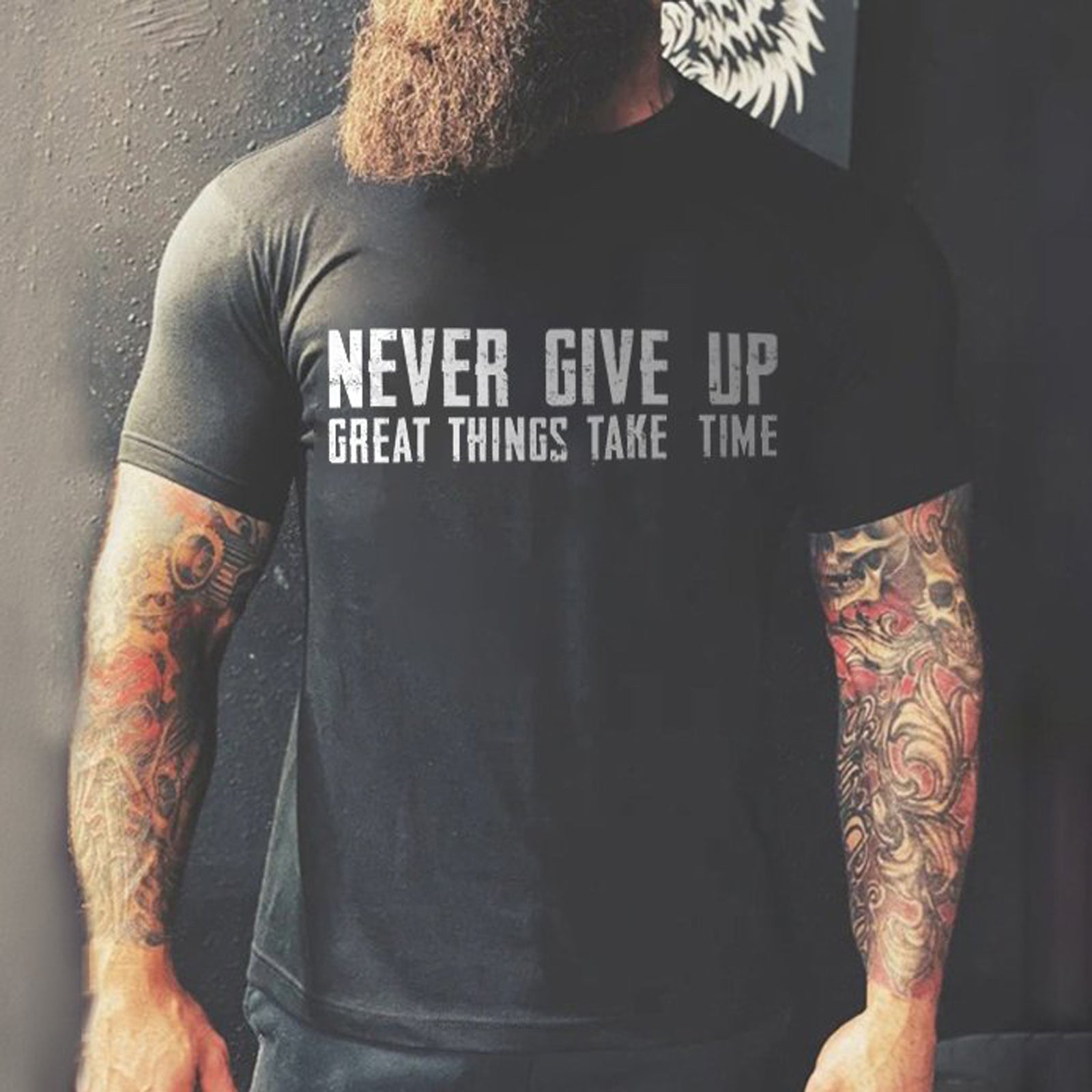 Livereid Never Give Up Great Things Take Time Letter T-Shirt - chicyea