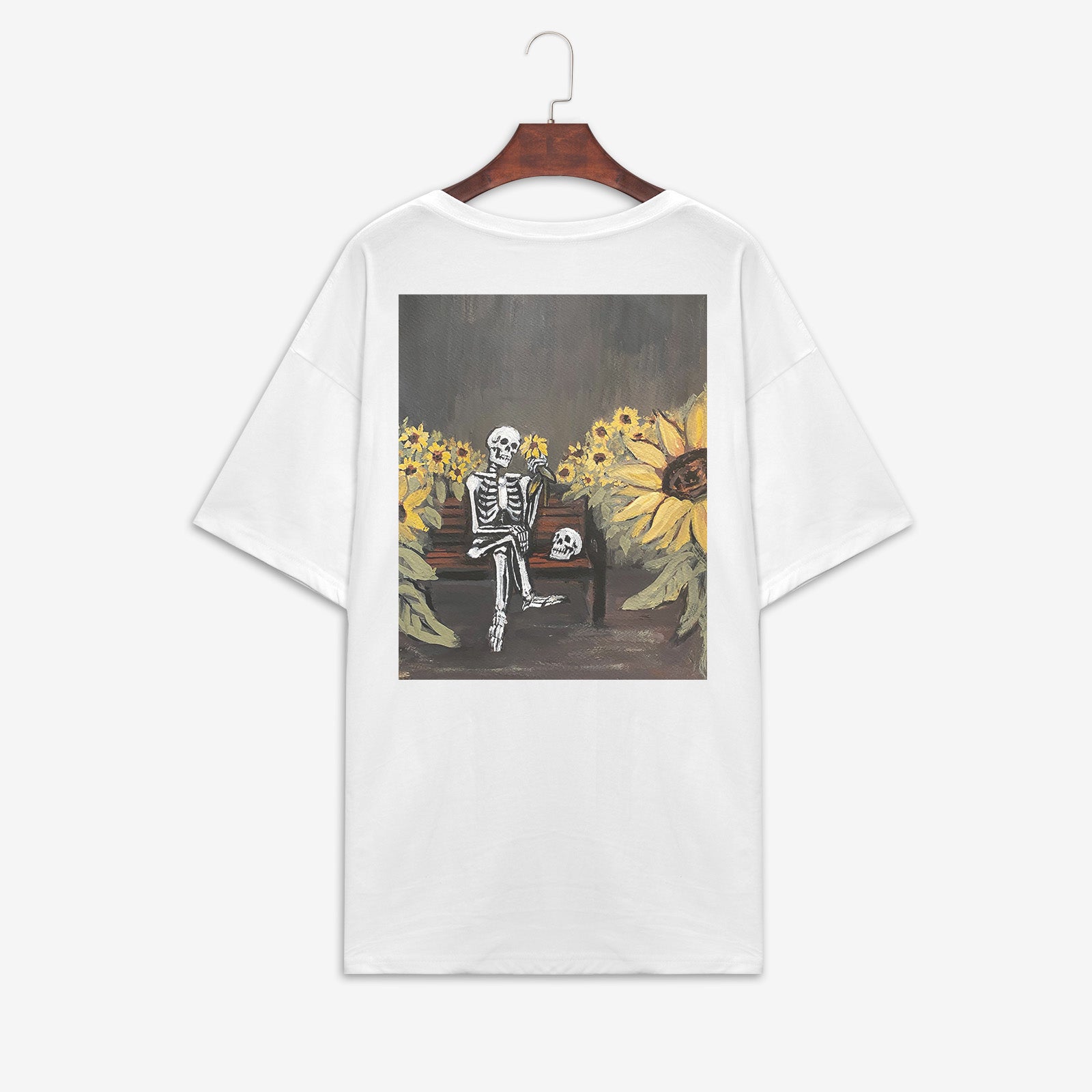 Minnieskull Sunflower Skull Printed Women T-Shirt - chicyea