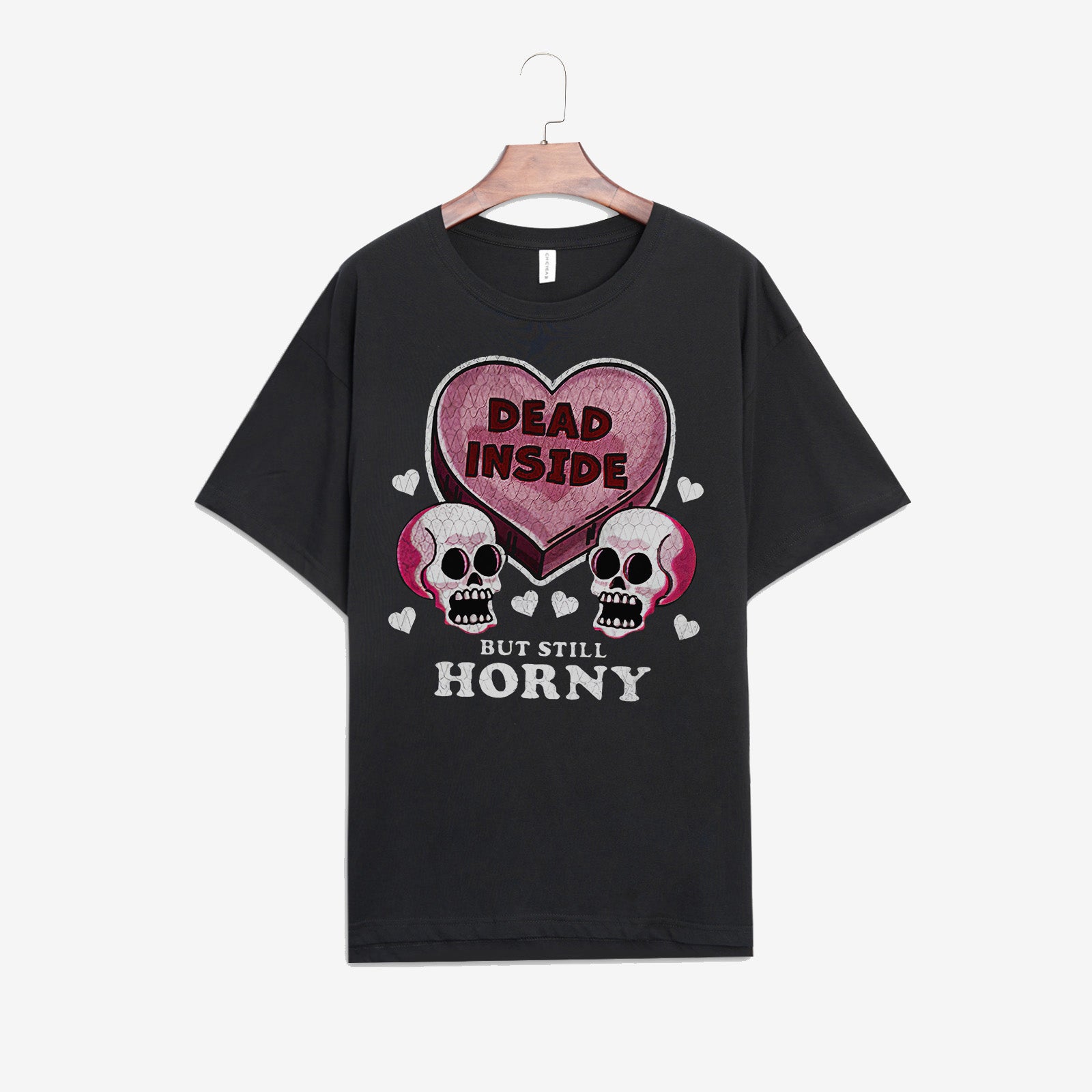 Minnieskull Dead Inside But Still Horny Skull Print Woman Designer T-Shirt  - chicyea