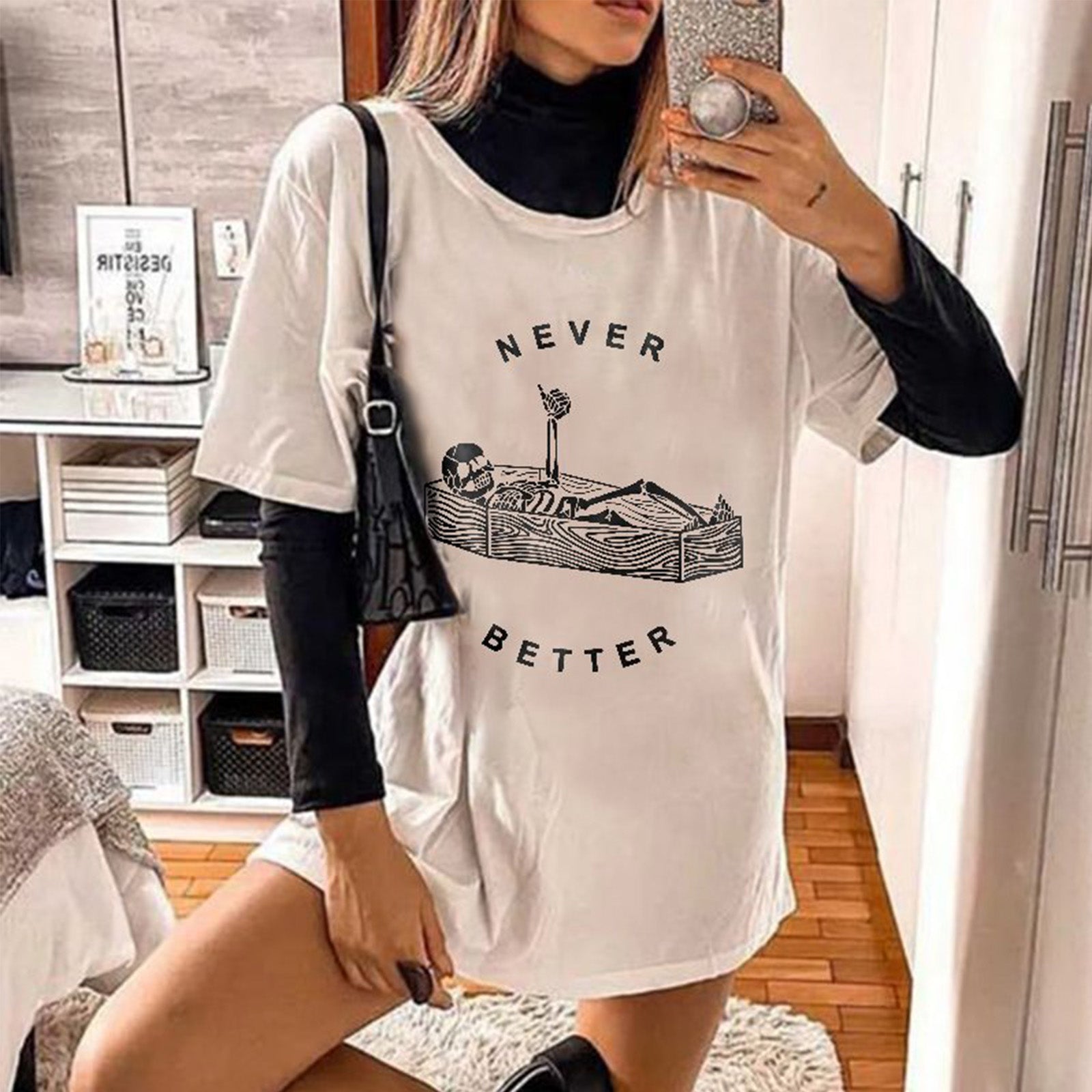 Minnieskull Cool Never Better Coffin Skeleton Print Women T-Shirt - chicyea