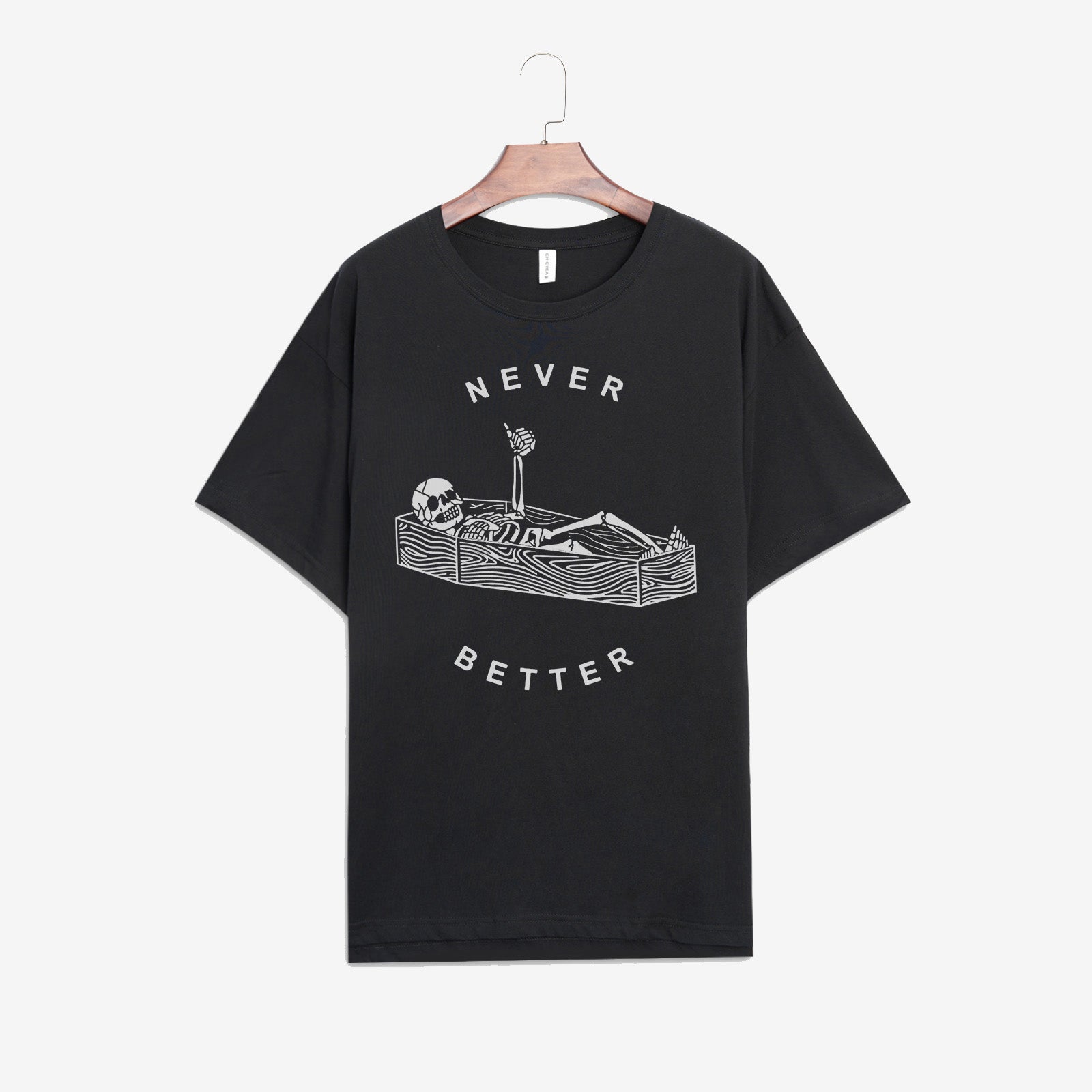 Minnieskull Cool Never Better Skeleton Lying In Coffin Printed Women T-Shirt - chicyea