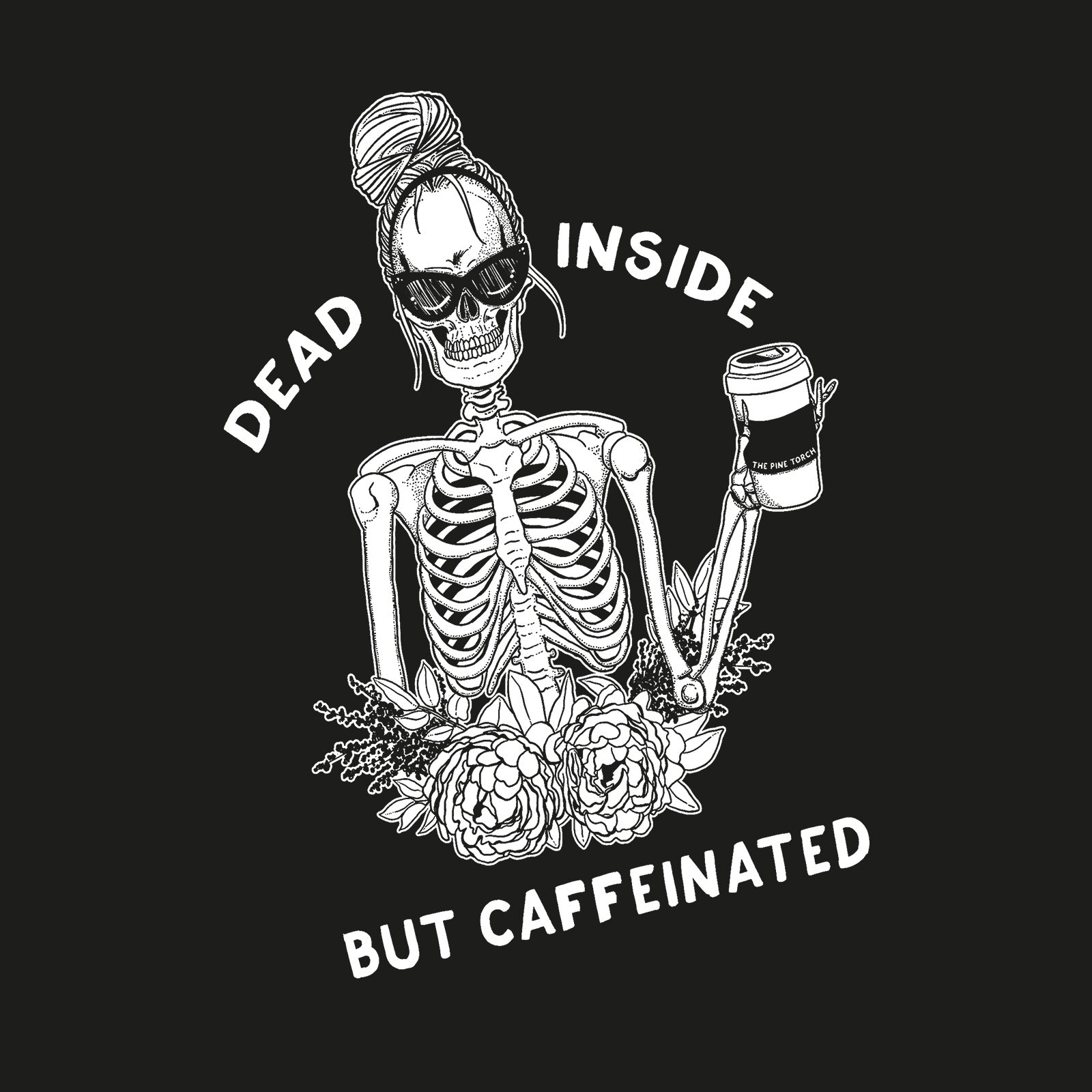 Minnieskull Dead Inside But Caffeinated Printed Gray Women T-Shirt - chicyea