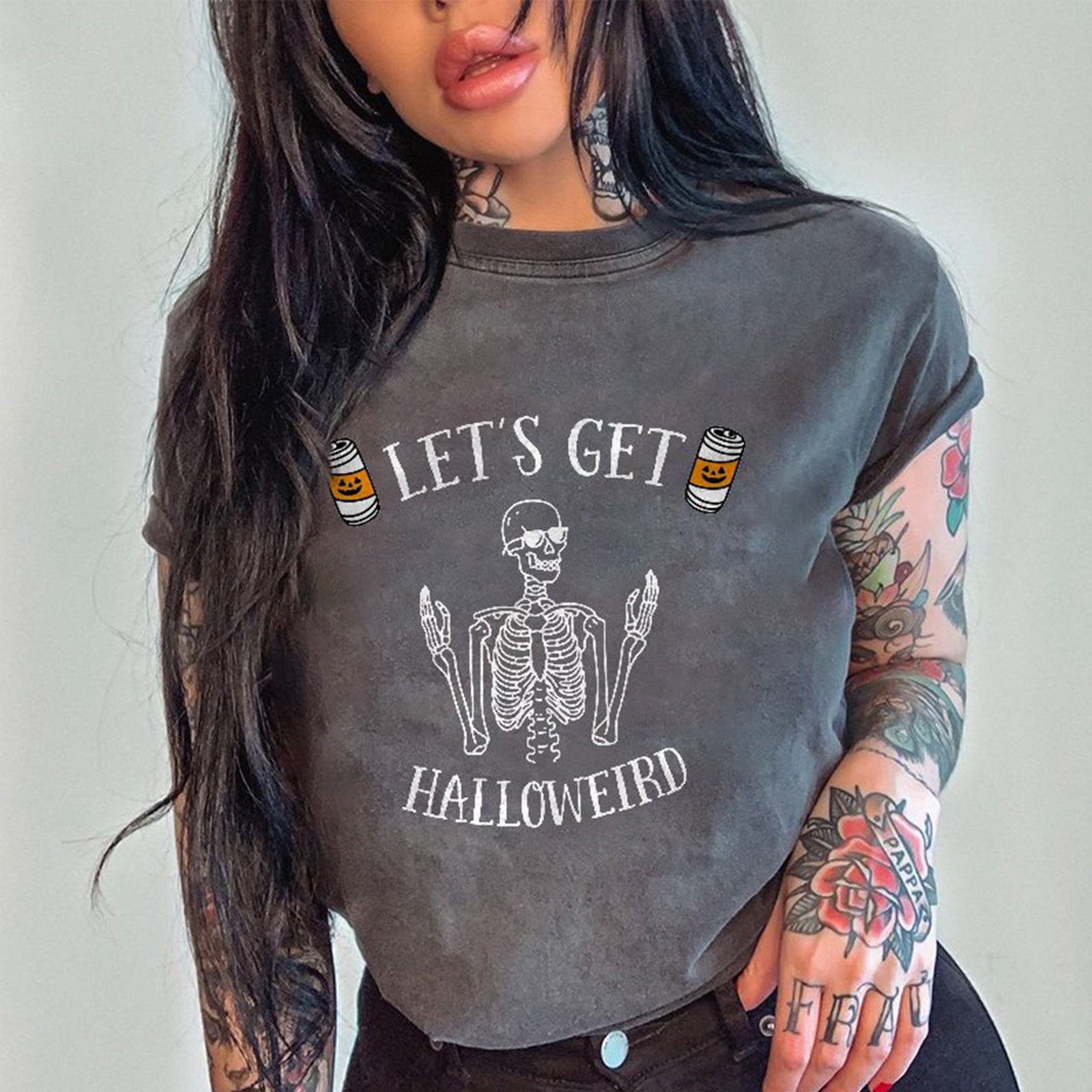 Minnieskull Cool Let Get Halloweird Skeleton Printed Casual Women T-Shirt - chicyea